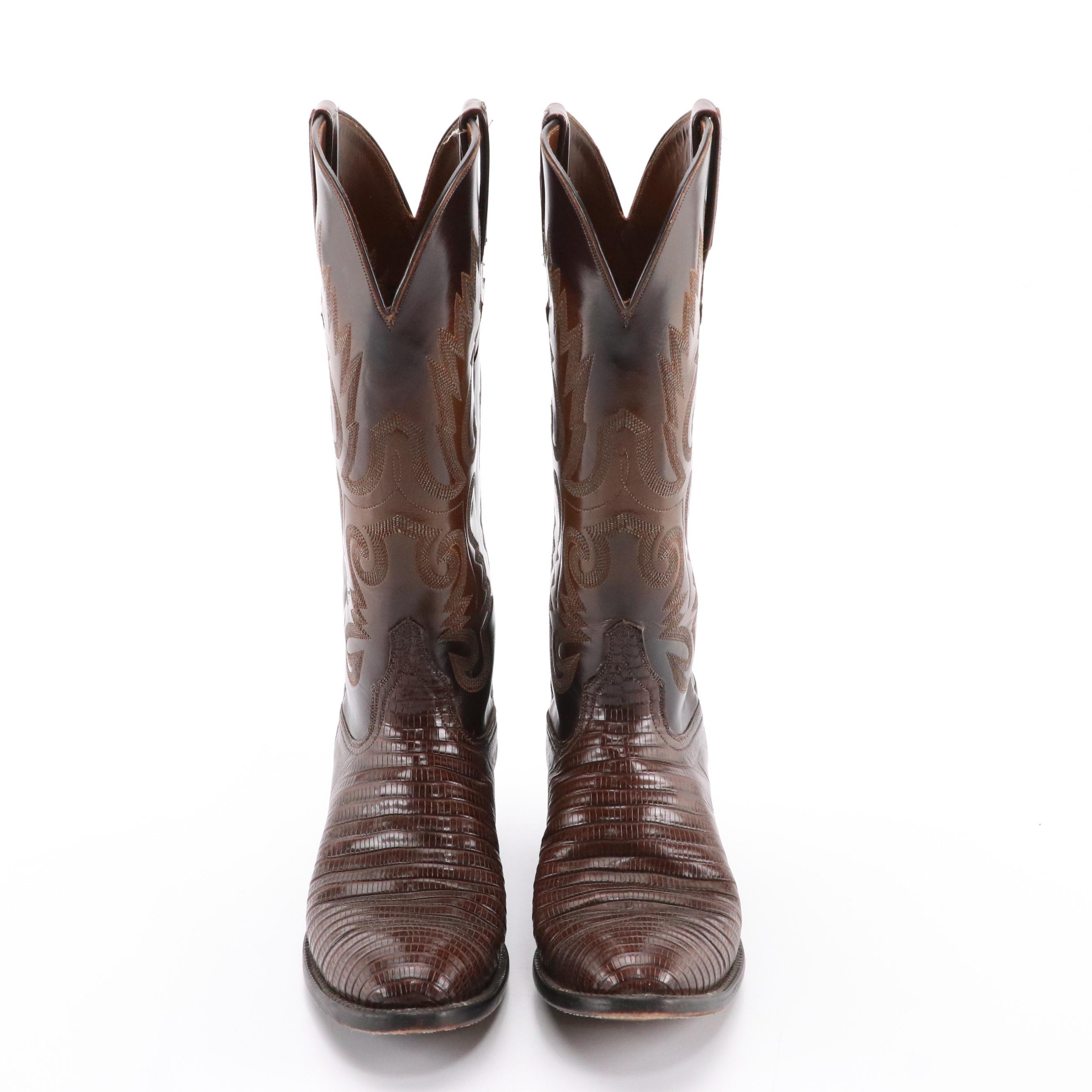 Lucchese Leather and Lizard Skin Western Boots