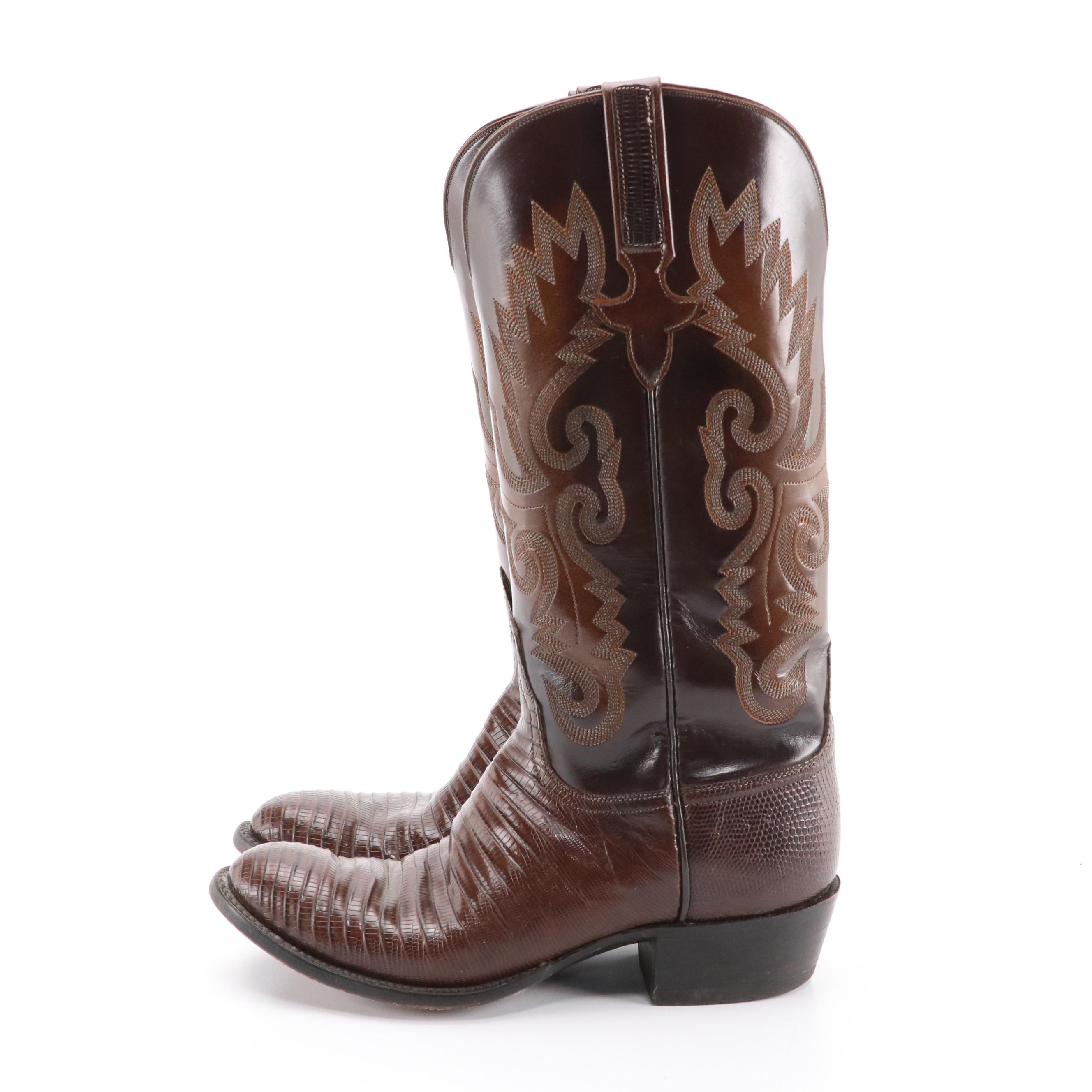 Lucchese Leather and Lizard Skin Western Boots