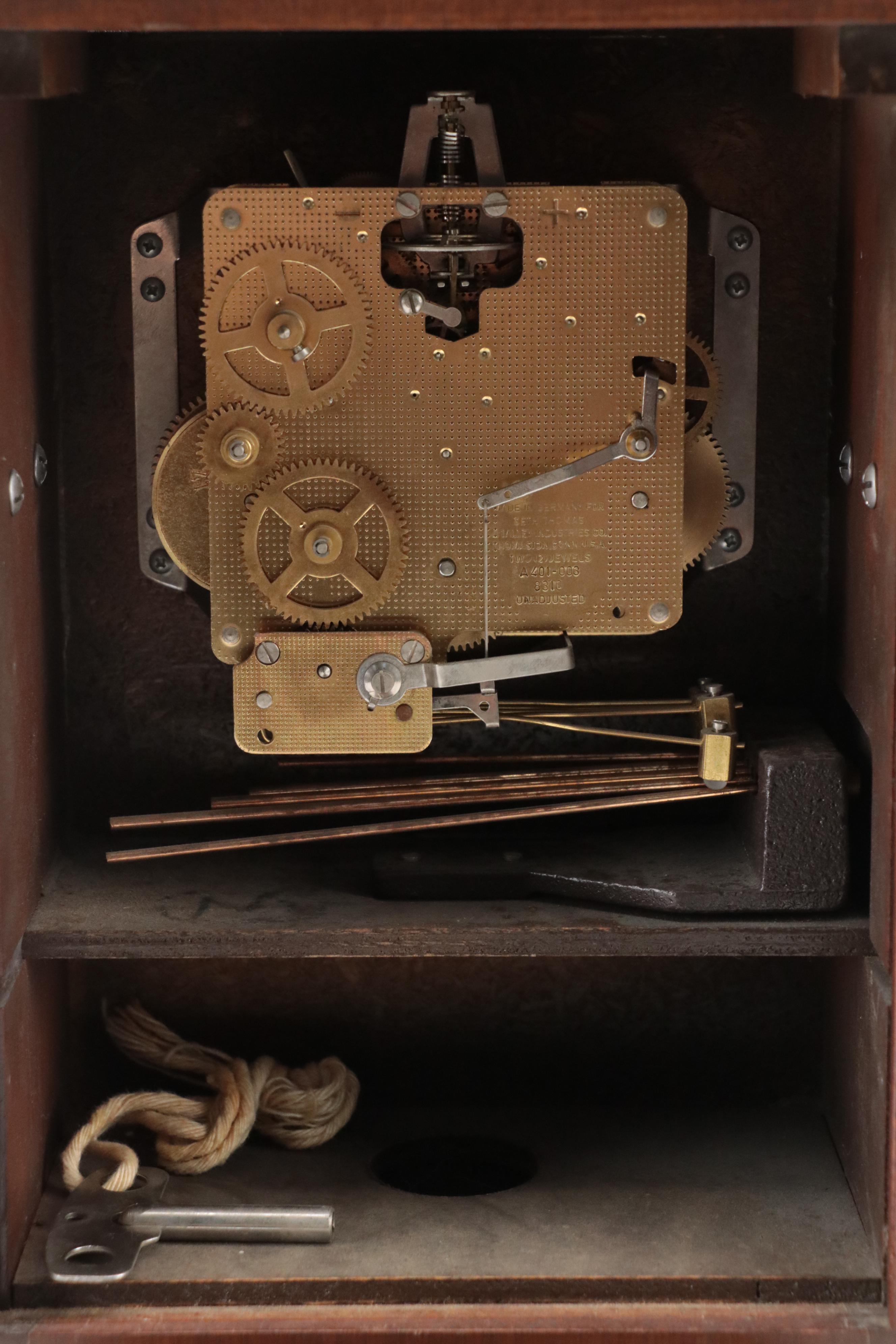 Seth Thomas "Monticello" Marquetry Westminster Chime Mantel Clock, Late 20th C.