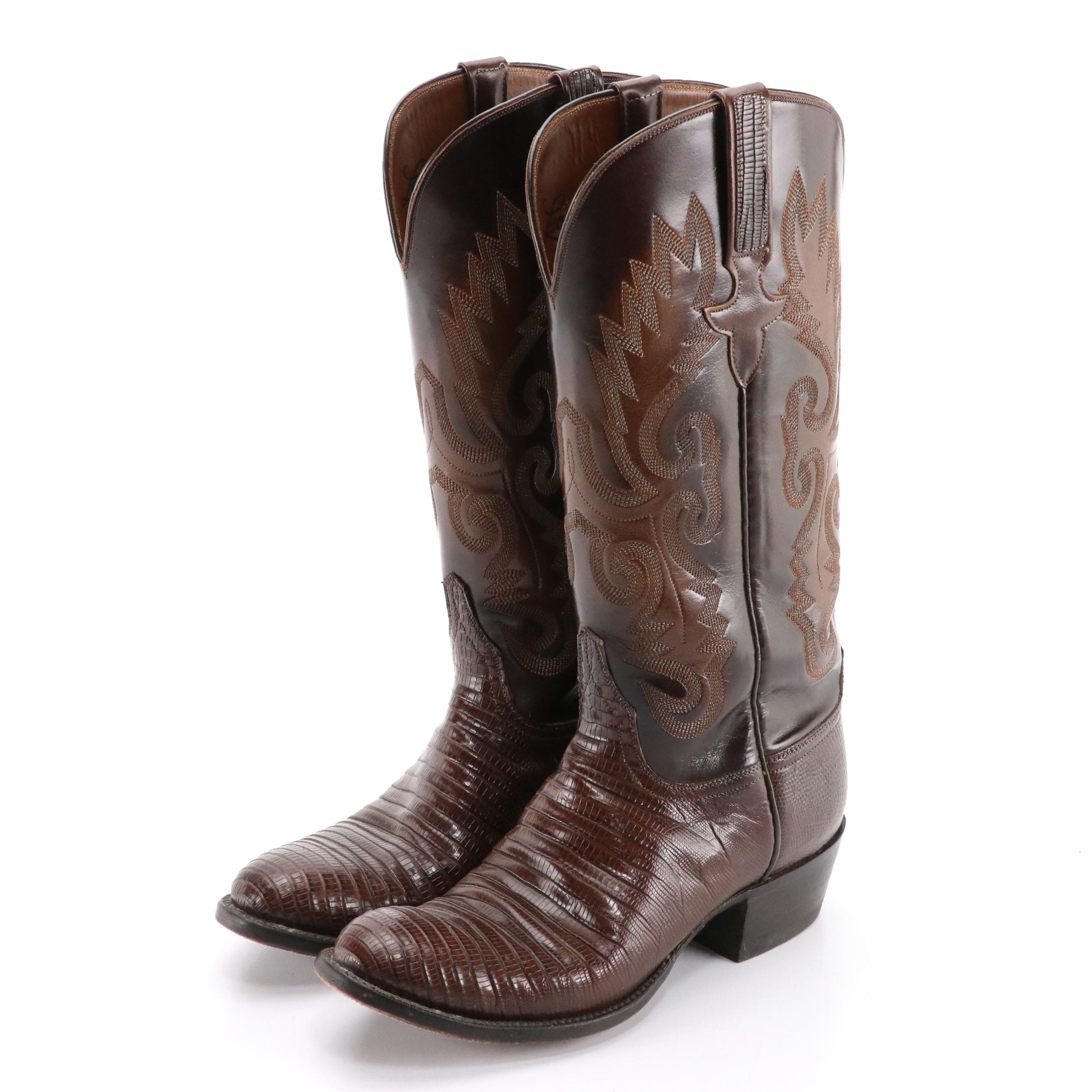 Lucchese Leather and Lizard Skin Western Boots