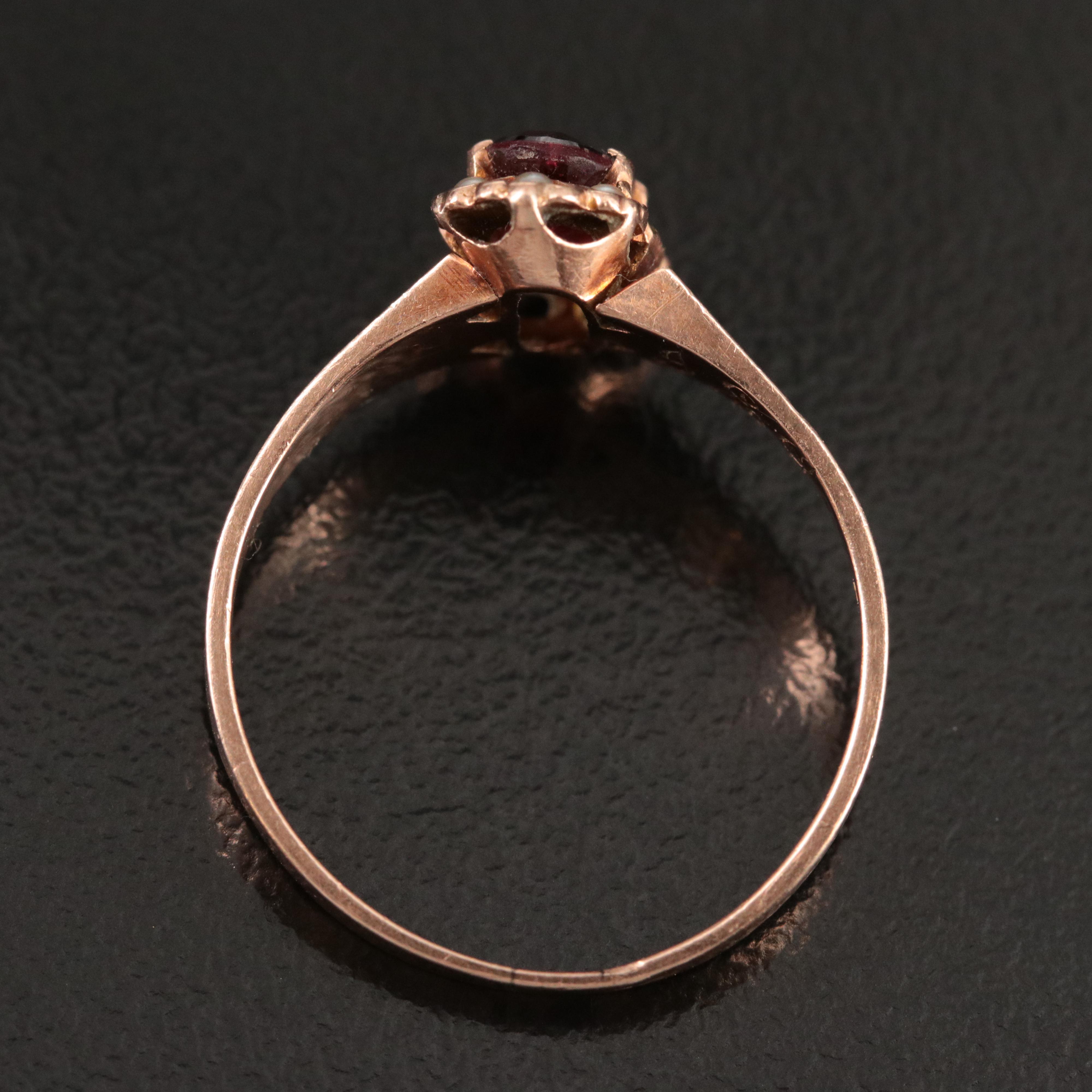 Victorian 10K Garnet Glass Doublet and Seed Pearl Ring