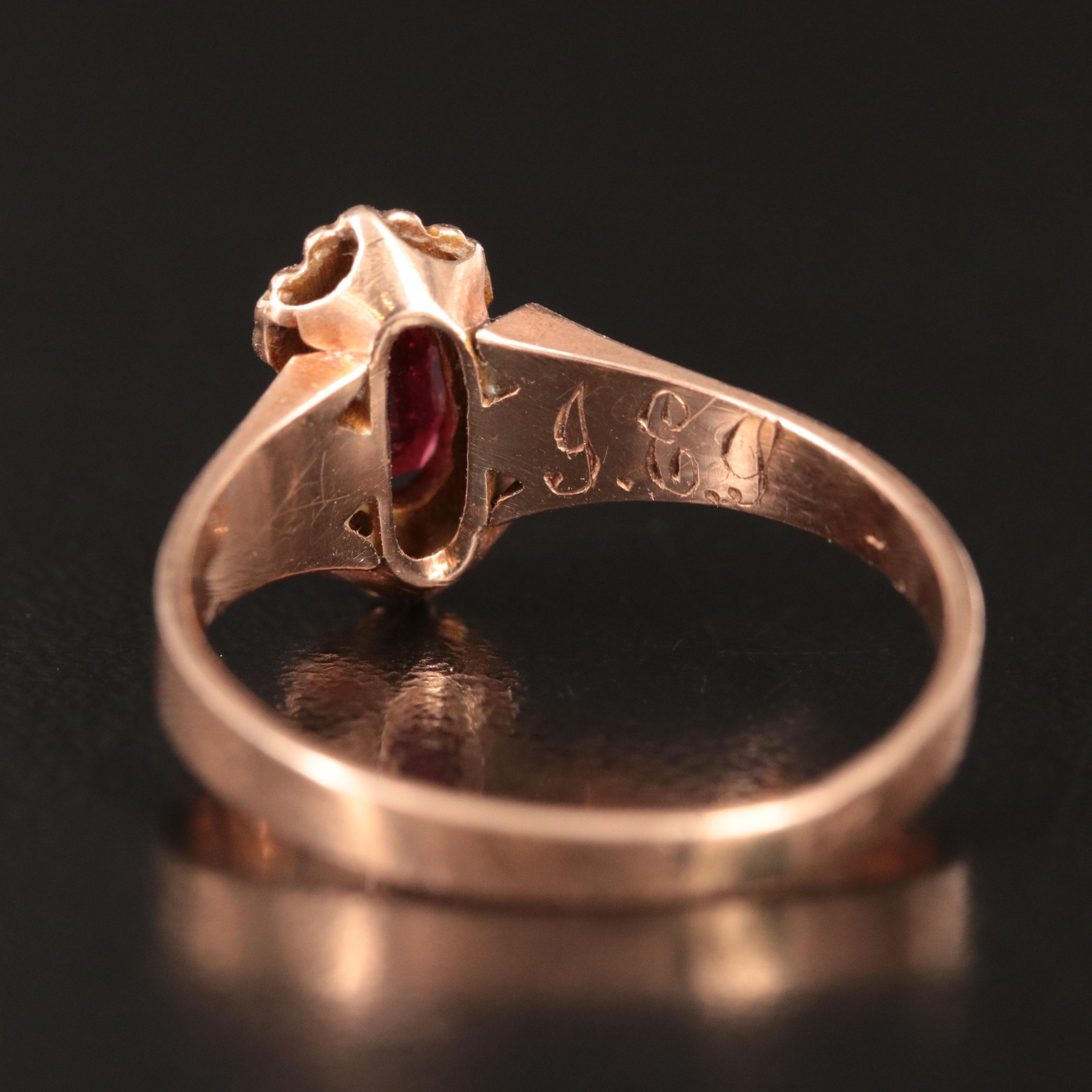 Victorian 10K Garnet Glass Doublet and Seed Pearl Ring