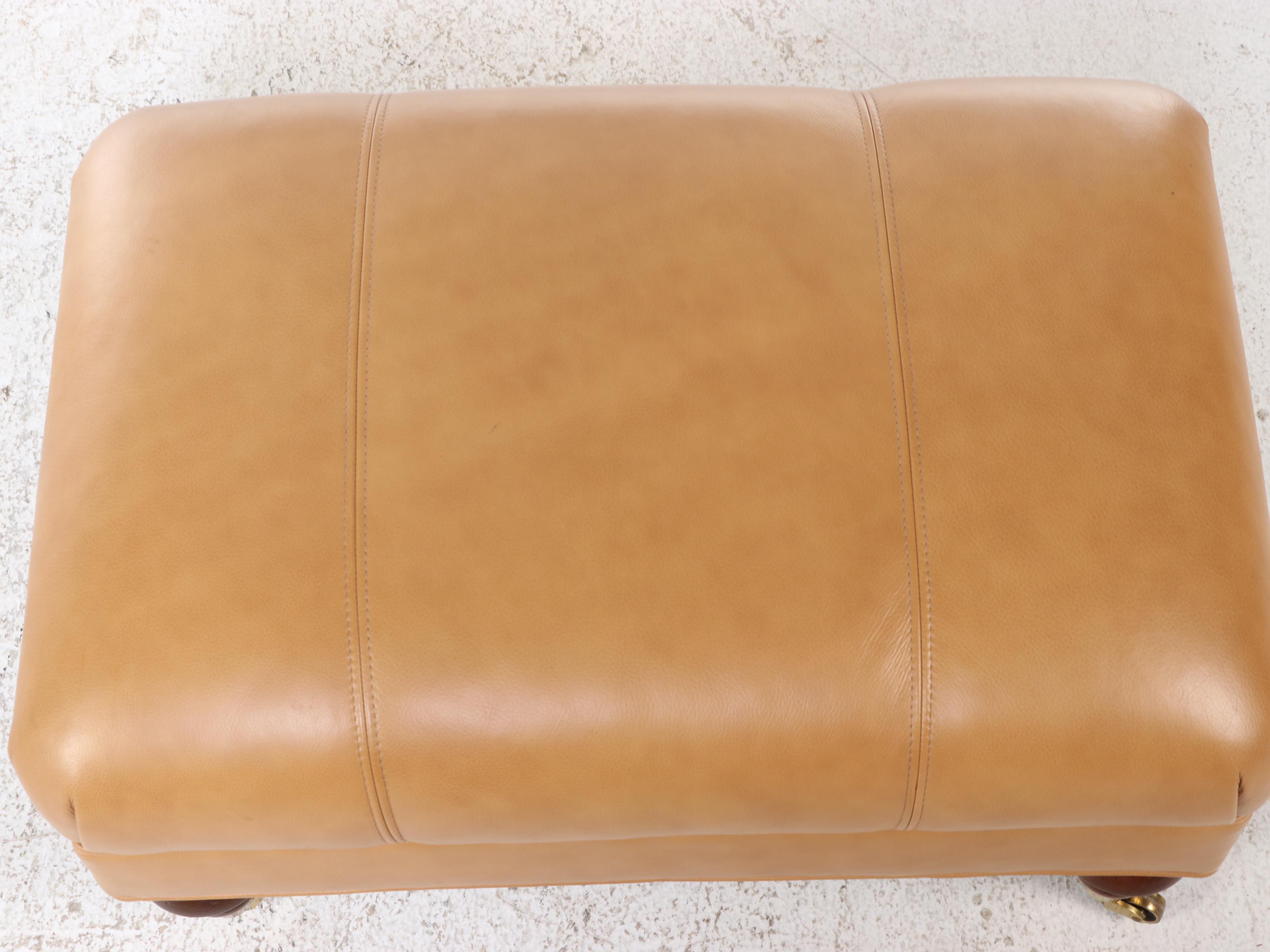 Ethan Allen Victorian Style Hardwood and Leather Ottoman