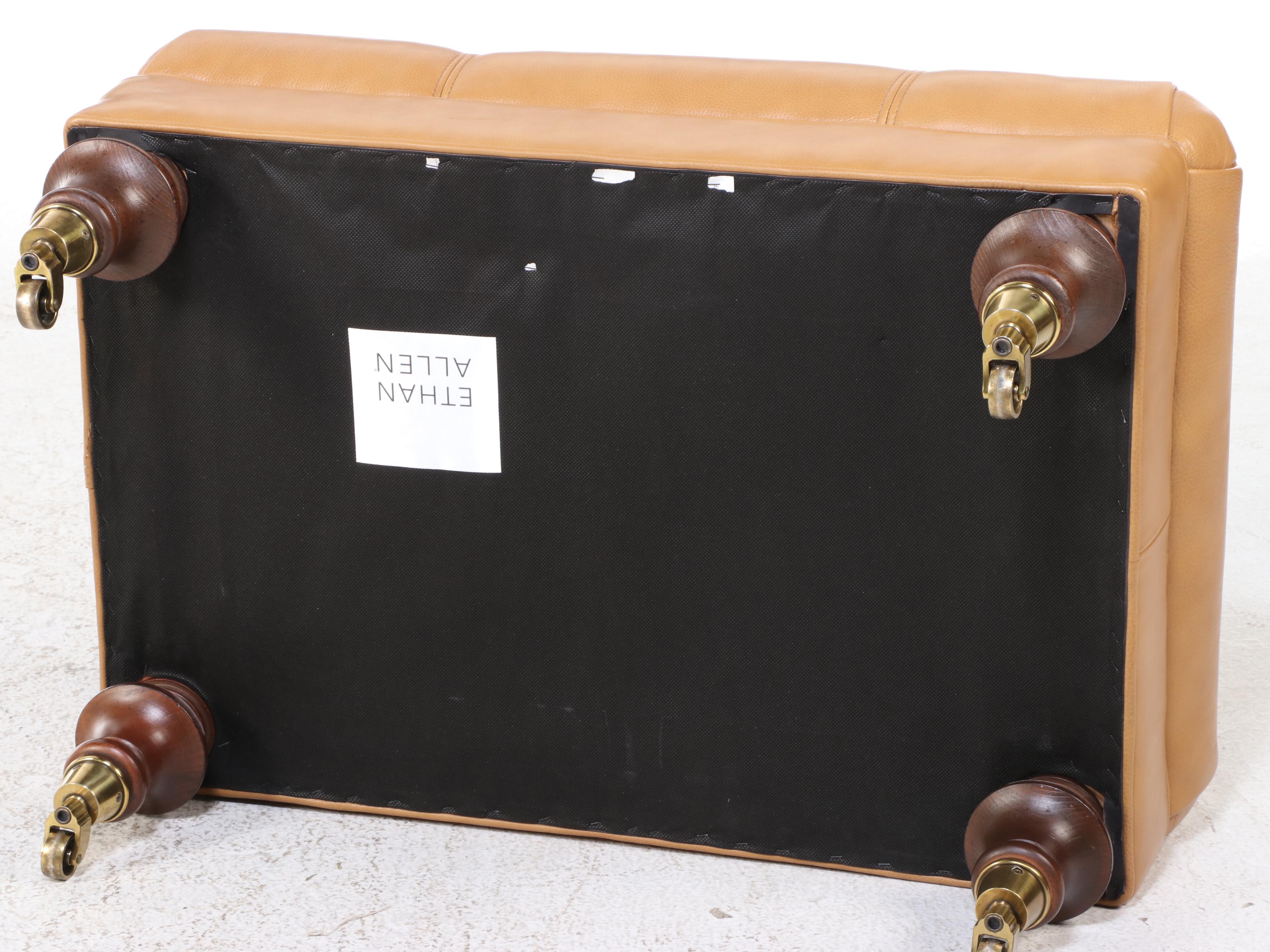 Ethan Allen Victorian Style Hardwood and Leather Ottoman