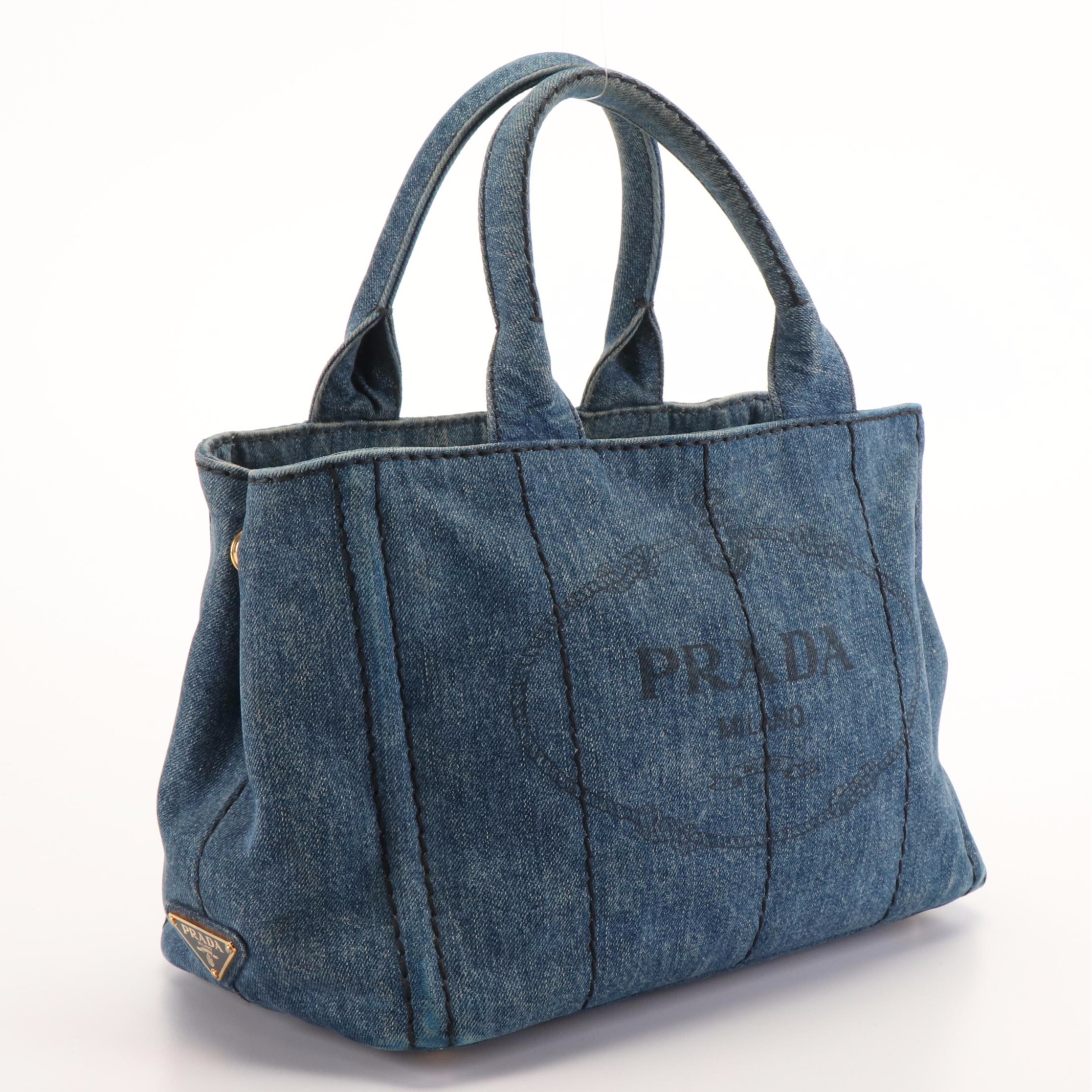 Prada Canapa Logo Denim Tote Bag