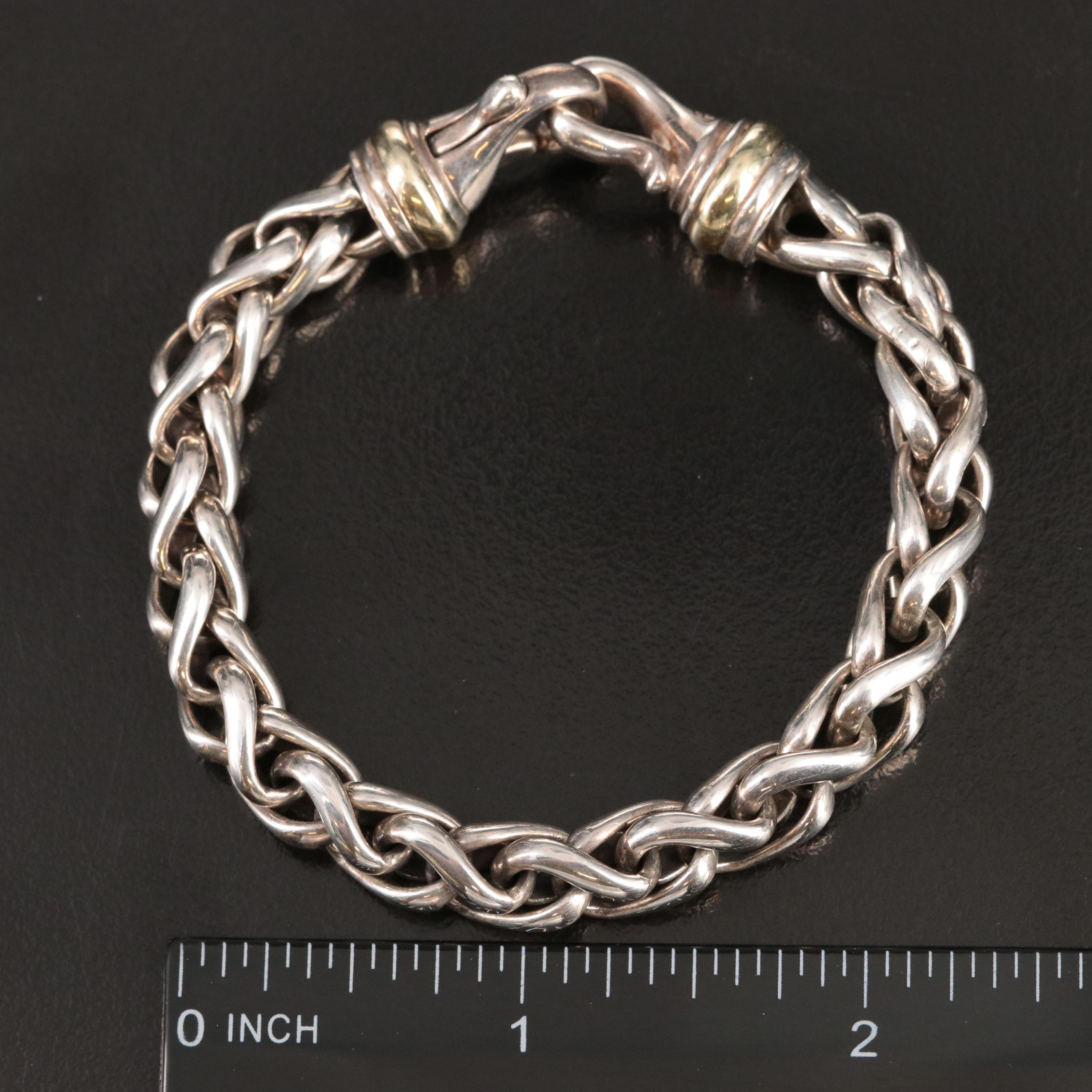 David Yurman Sterling and 14K Wheat Chain Bracelet