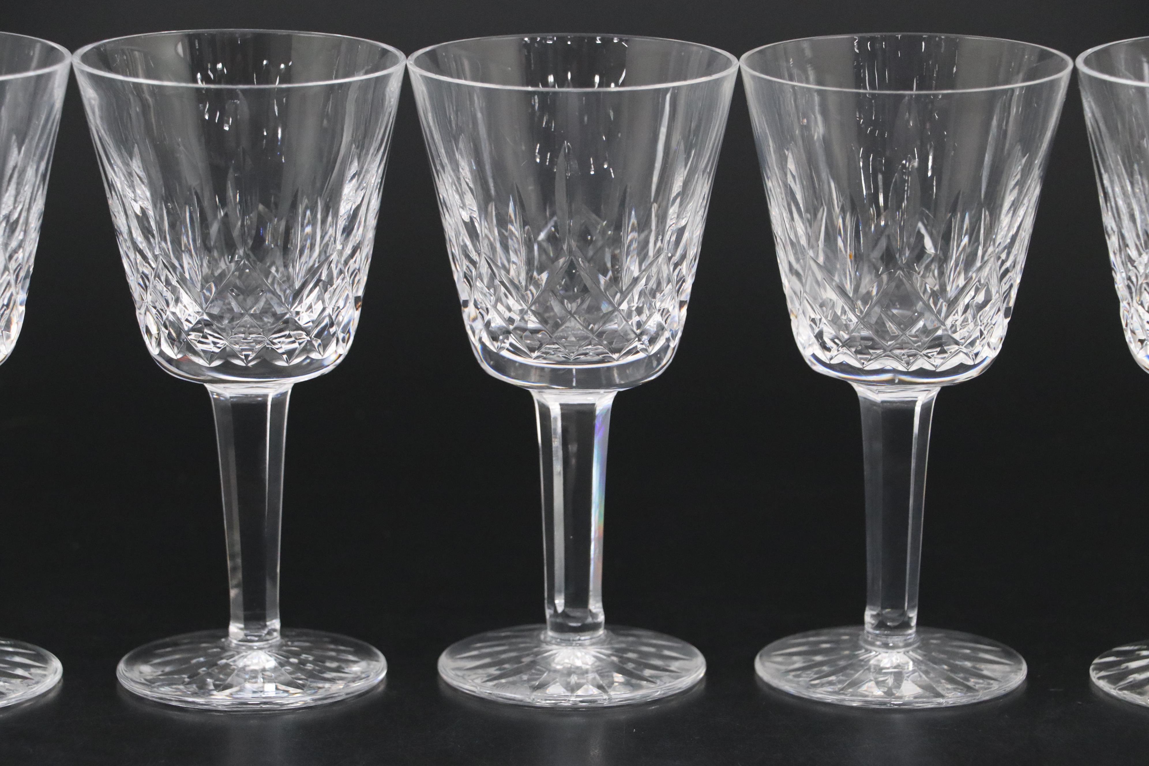 Waterford Crystal "Lismore" Claret Wine Glasses, Mid to Late 20th Century