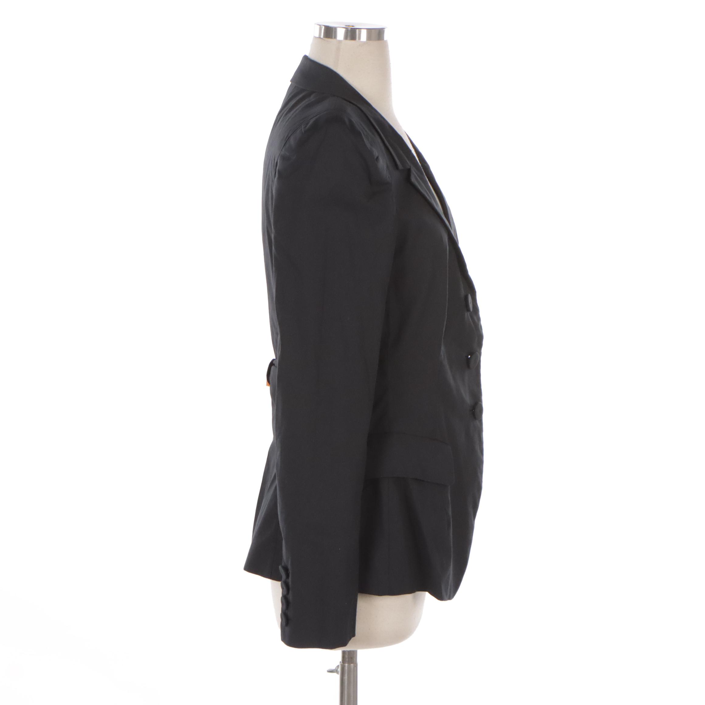 Prada Black Stretch Cotton Single-Breasted Blazer with Back Bow Detail