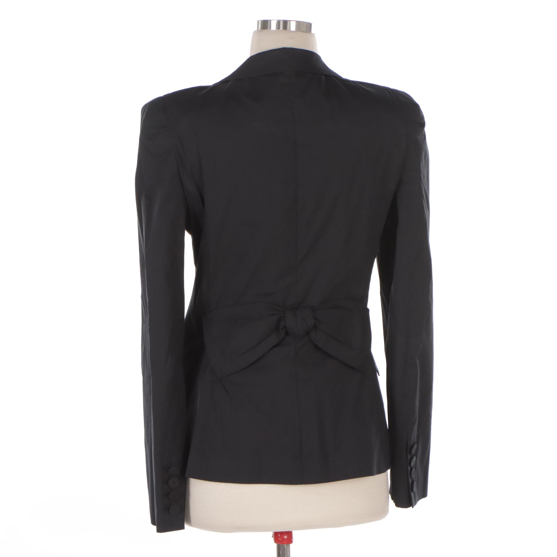 Prada Black Stretch Cotton Single-Breasted Blazer with Back Bow Detail