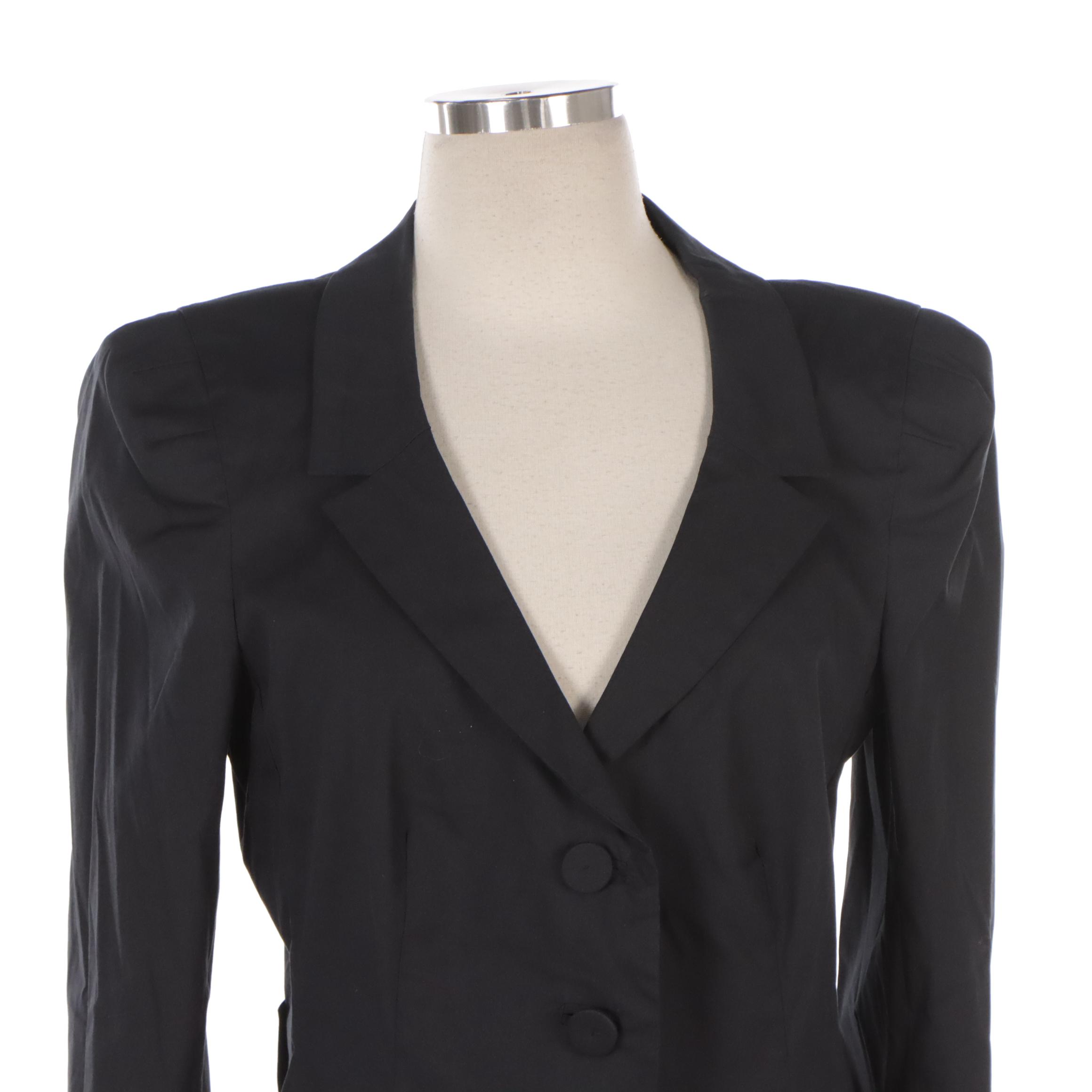Prada Black Stretch Cotton Single-Breasted Blazer with Back Bow Detail