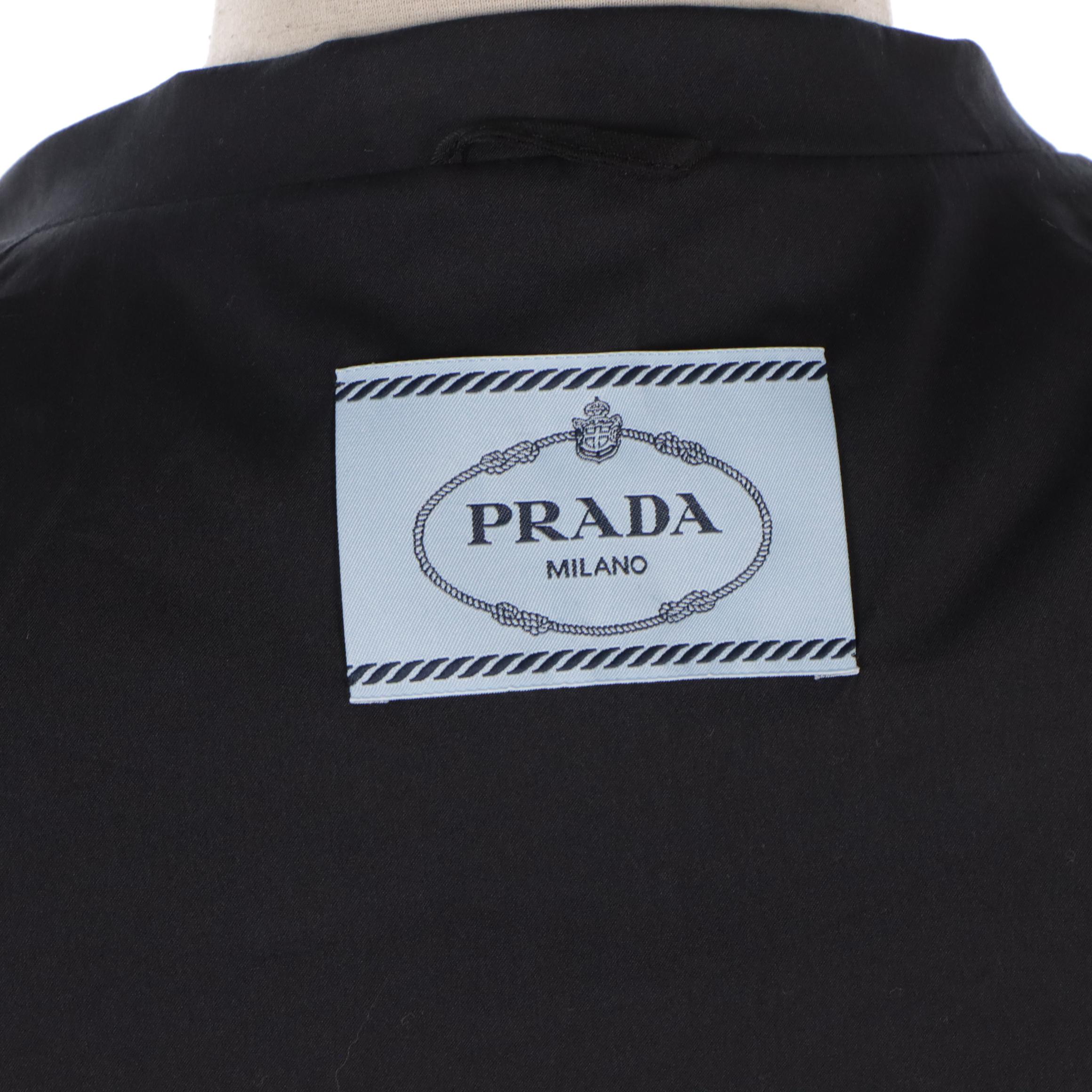 Prada Black Stretch Cotton Single-Breasted Blazer with Back Bow Detail