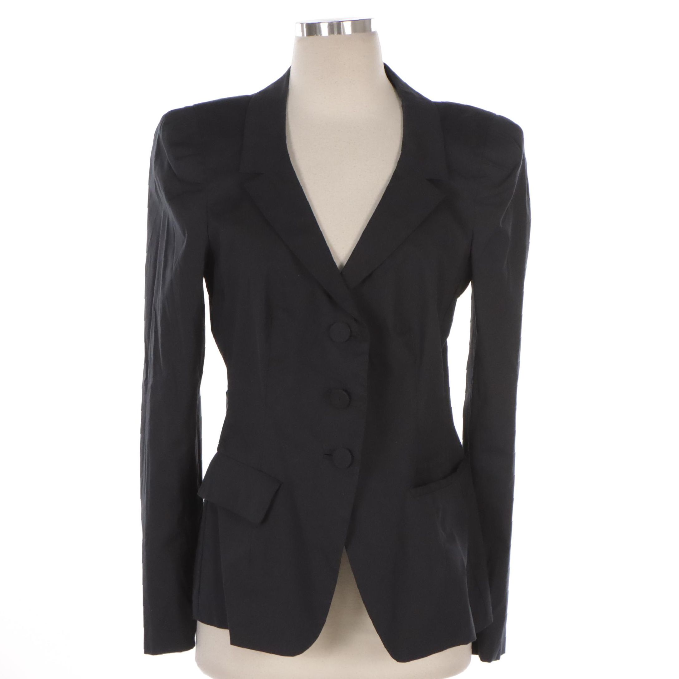 Prada Black Stretch Cotton Single-Breasted Blazer with Back Bow Detail