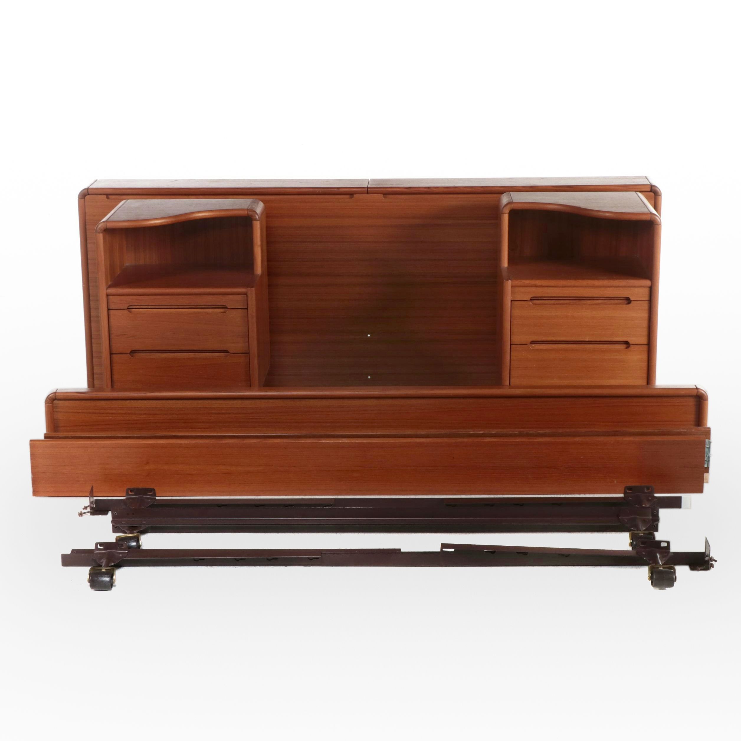 Sun Cabinet Co. Modernist Style Teak King Size Bed Frame with Nightstands