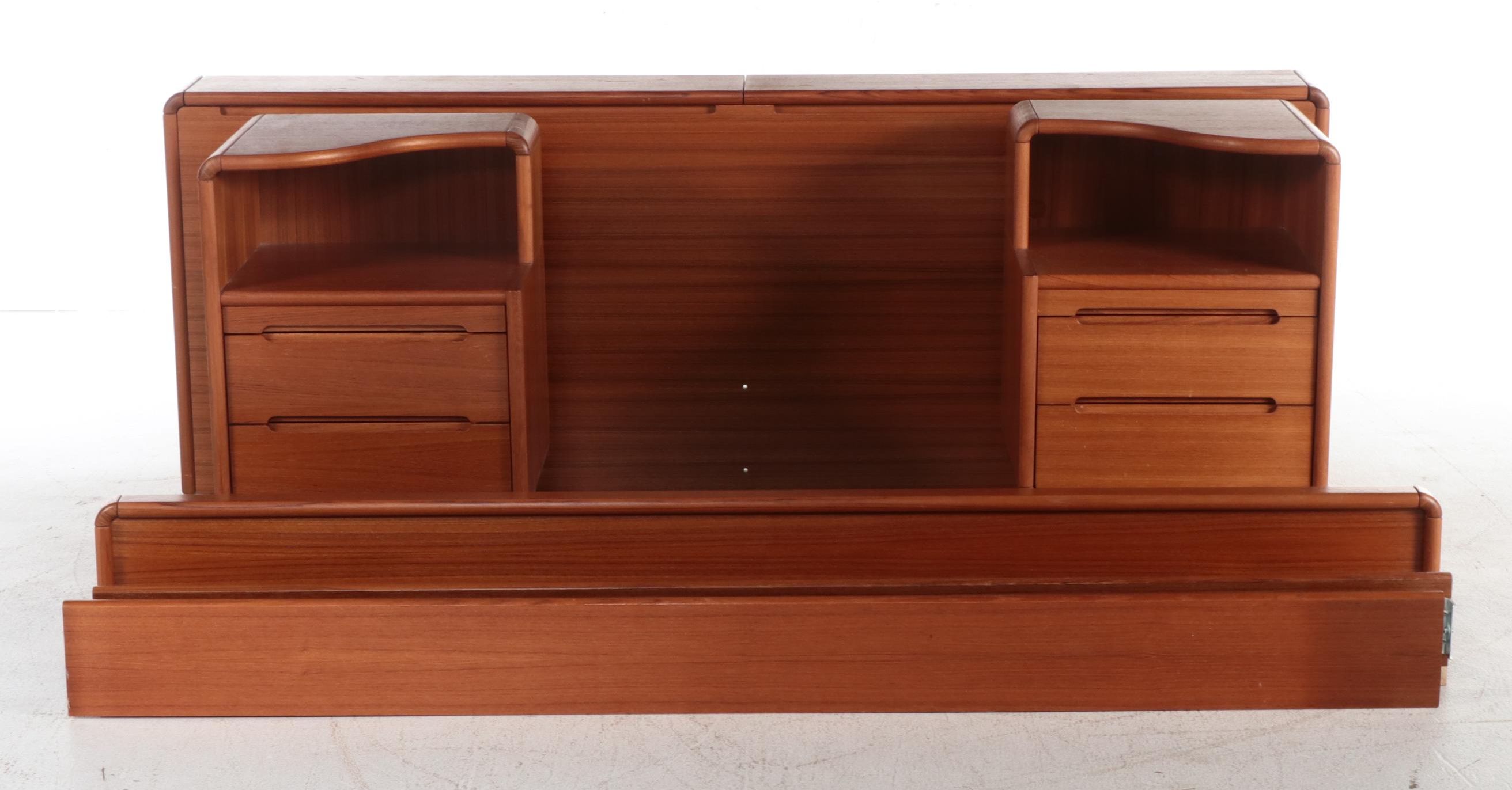 Sun Cabinet Co. Modernist Style Teak King Size Bed Frame with Nightstands