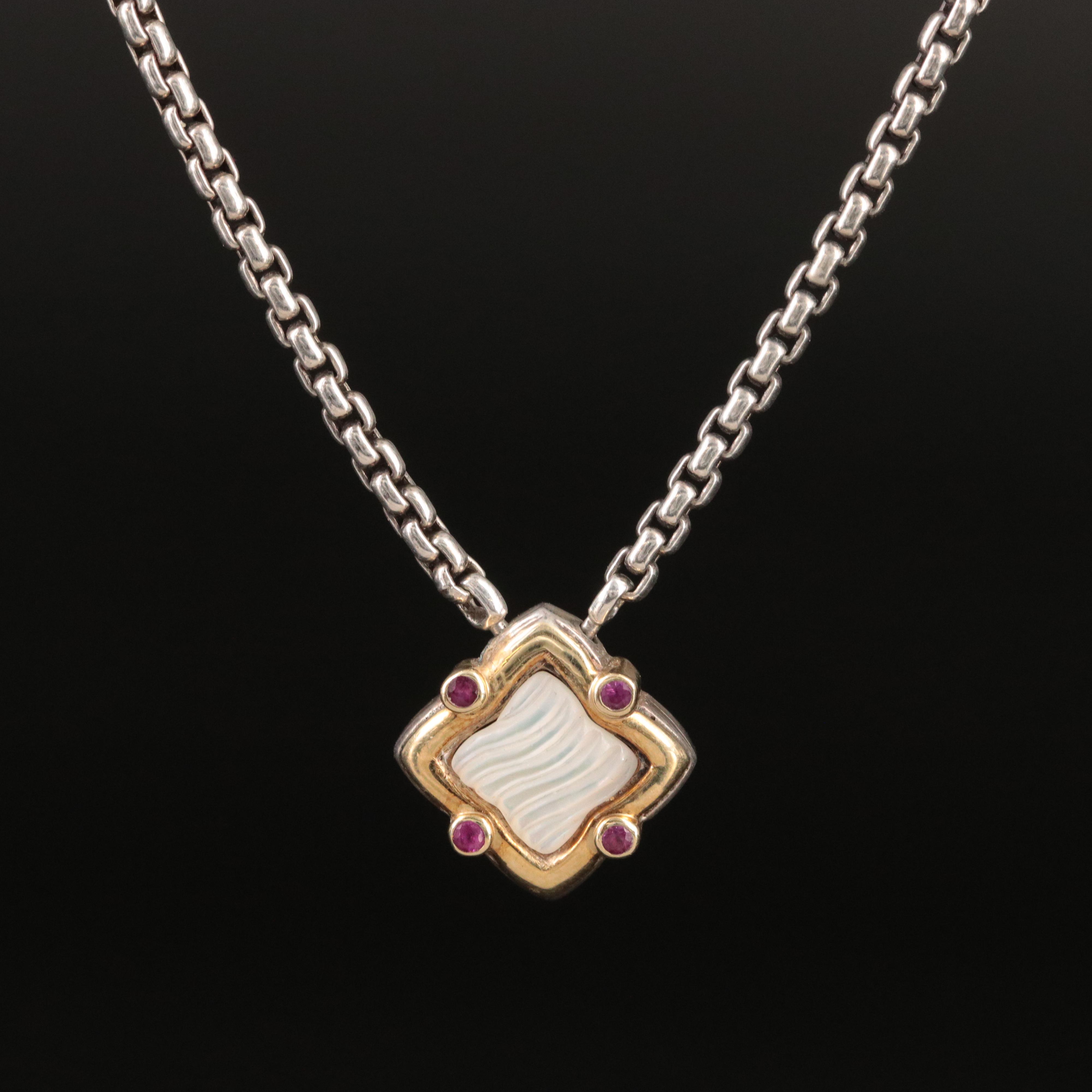 David Yurman Quatrefoil Sterling, 18K and Mother of Pearl Necklace