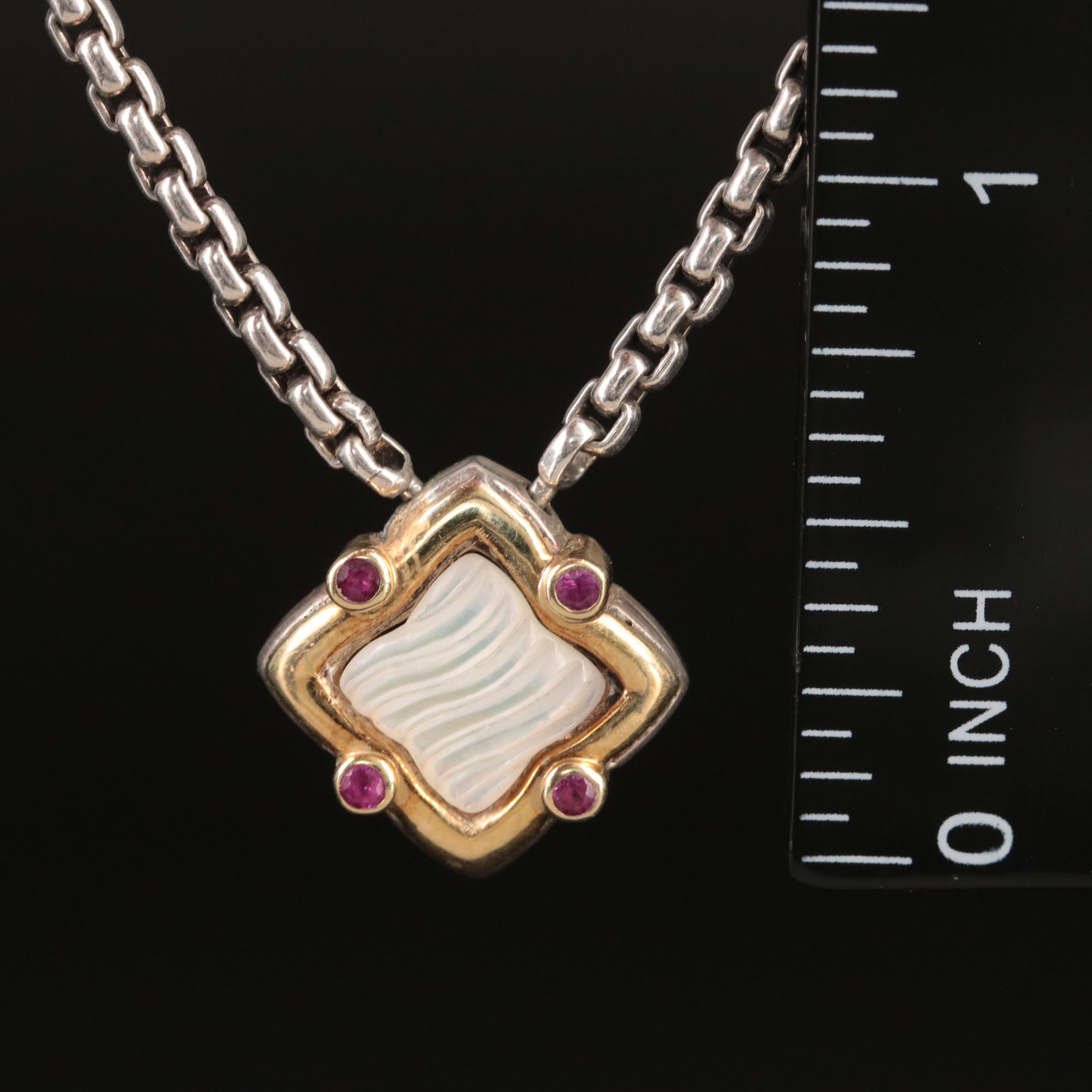 David Yurman Quatrefoil Sterling, 18K and Mother of Pearl Necklace