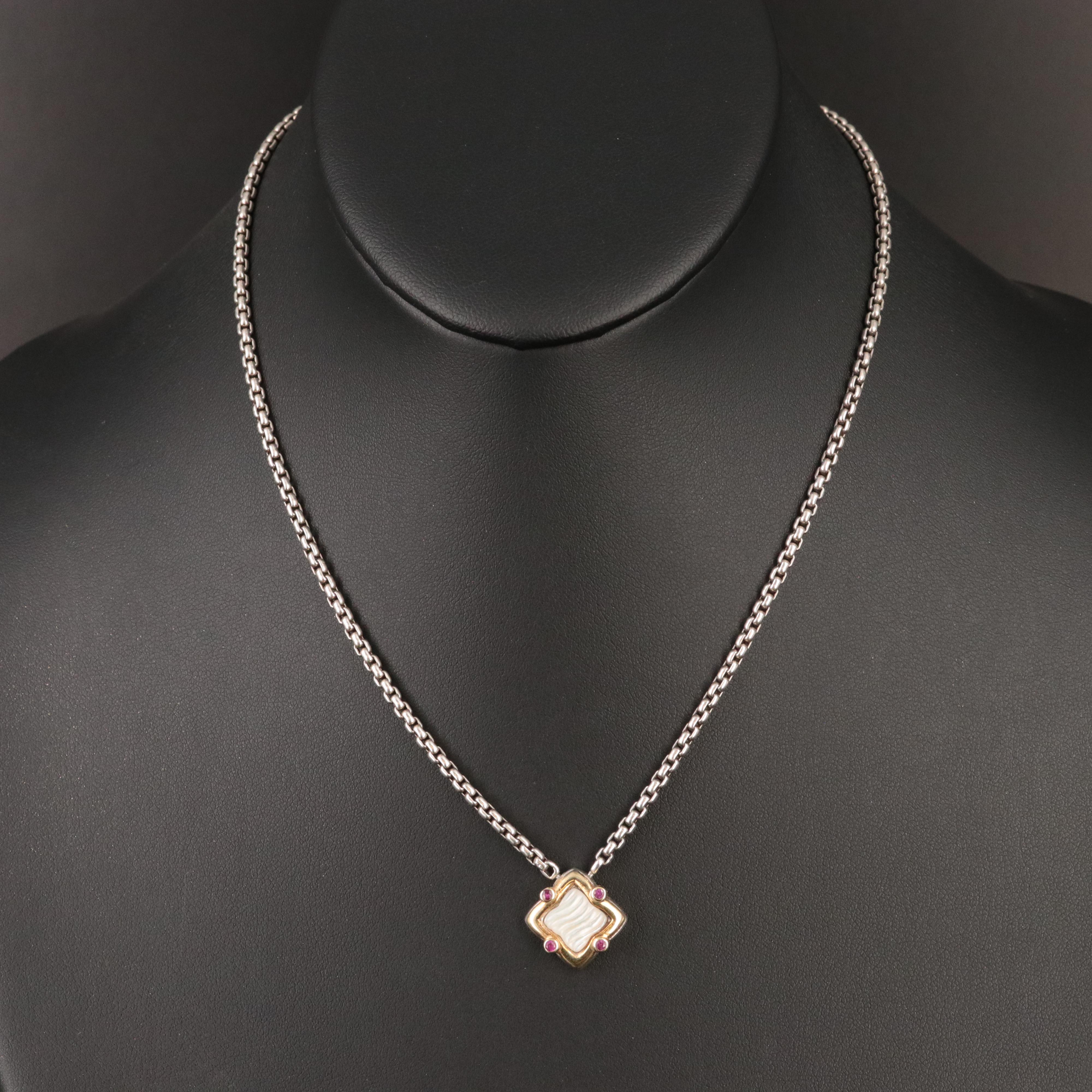 David Yurman Quatrefoil Sterling, 18K and Mother of Pearl Necklace