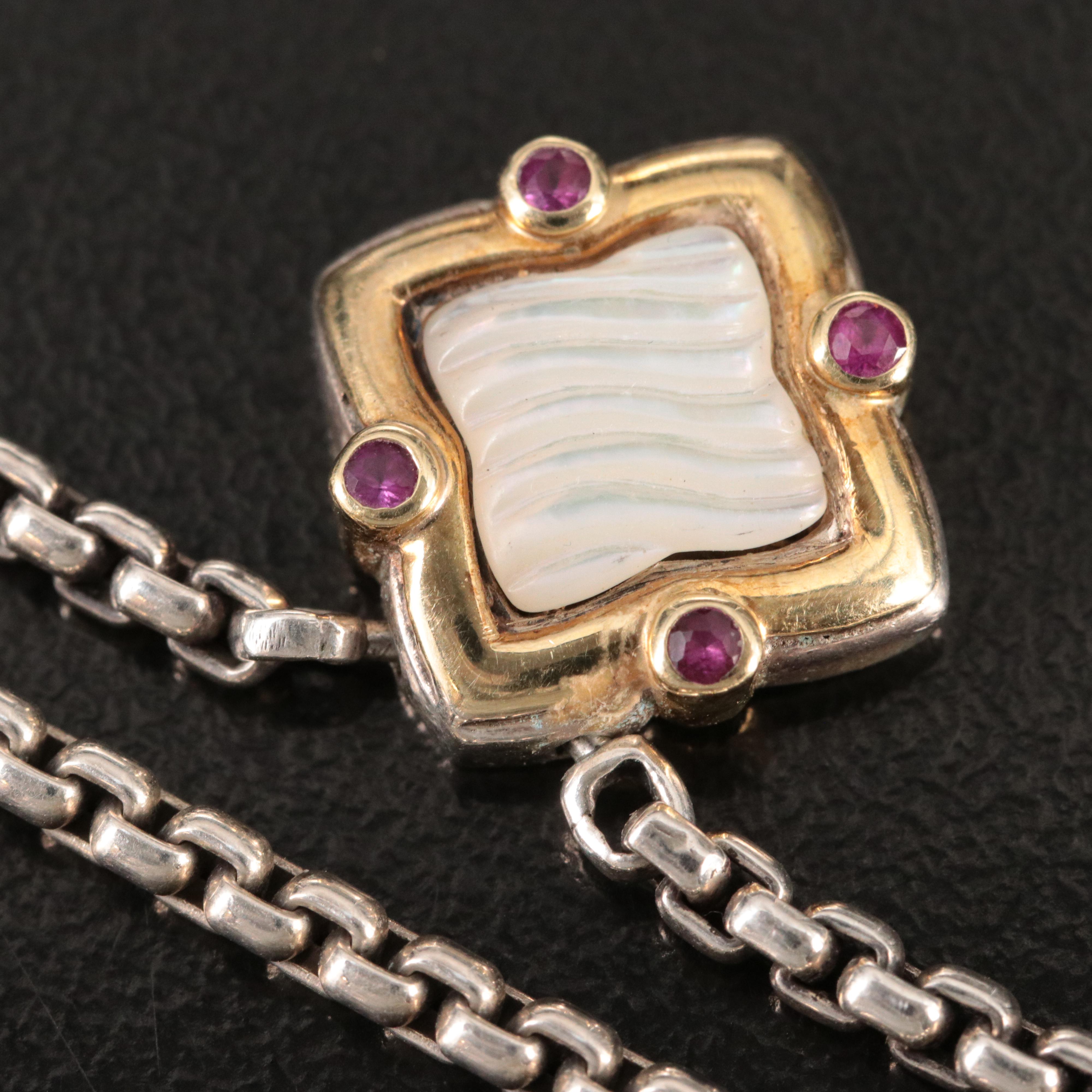 David Yurman Quatrefoil Sterling, 18K and Mother of Pearl Necklace