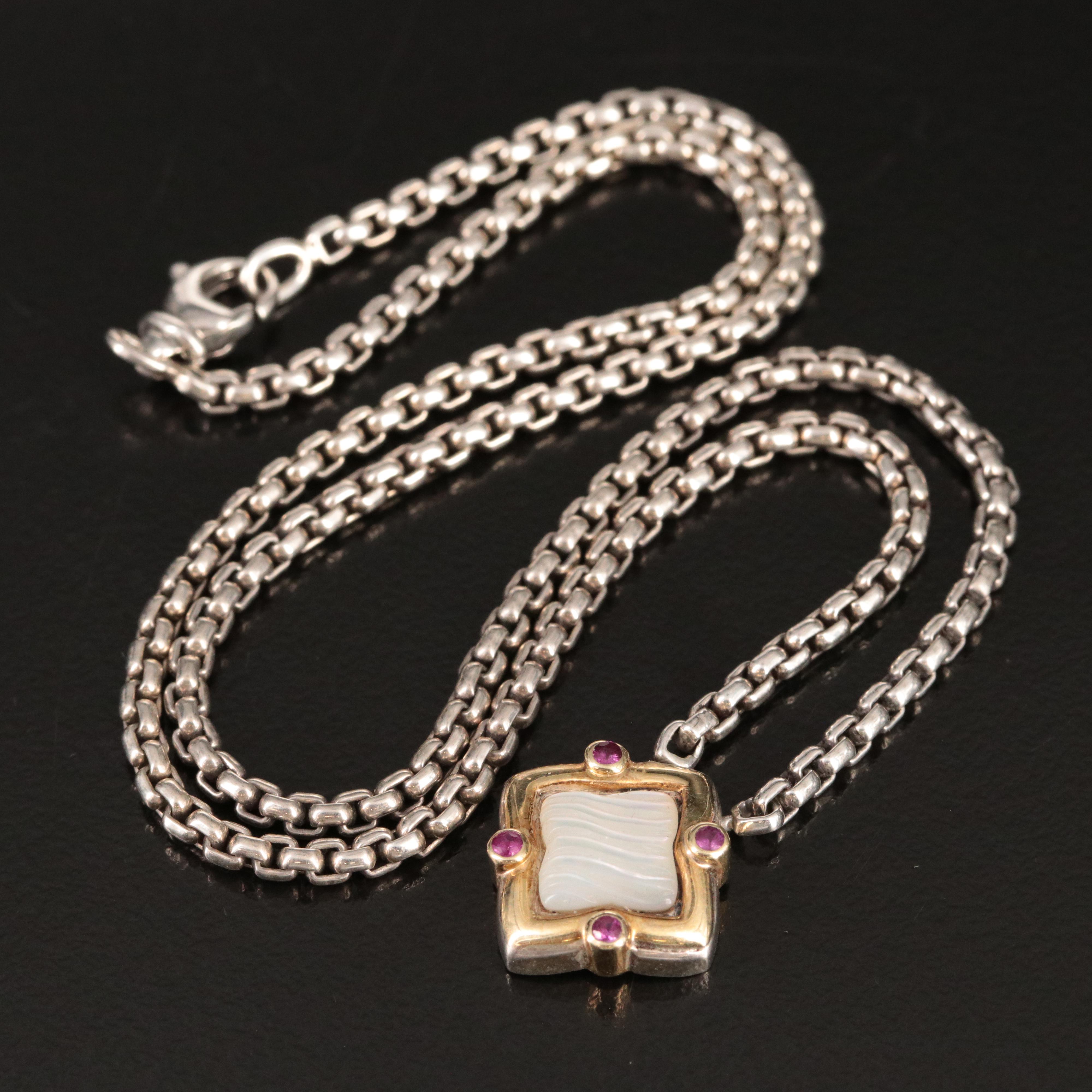 David Yurman Quatrefoil Sterling, 18K and Mother of Pearl Necklace