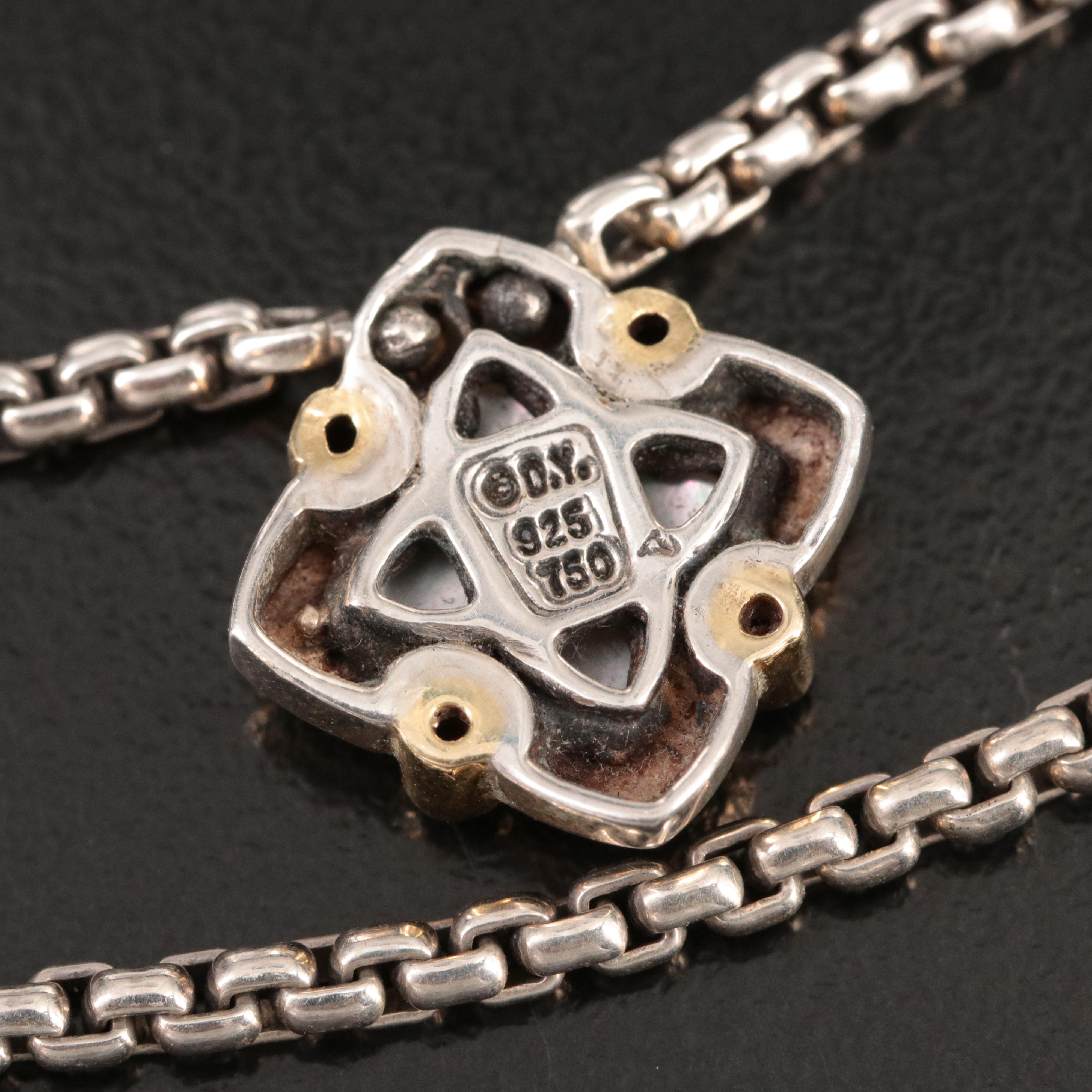 David Yurman Quatrefoil Sterling, 18K and Mother of Pearl Necklace