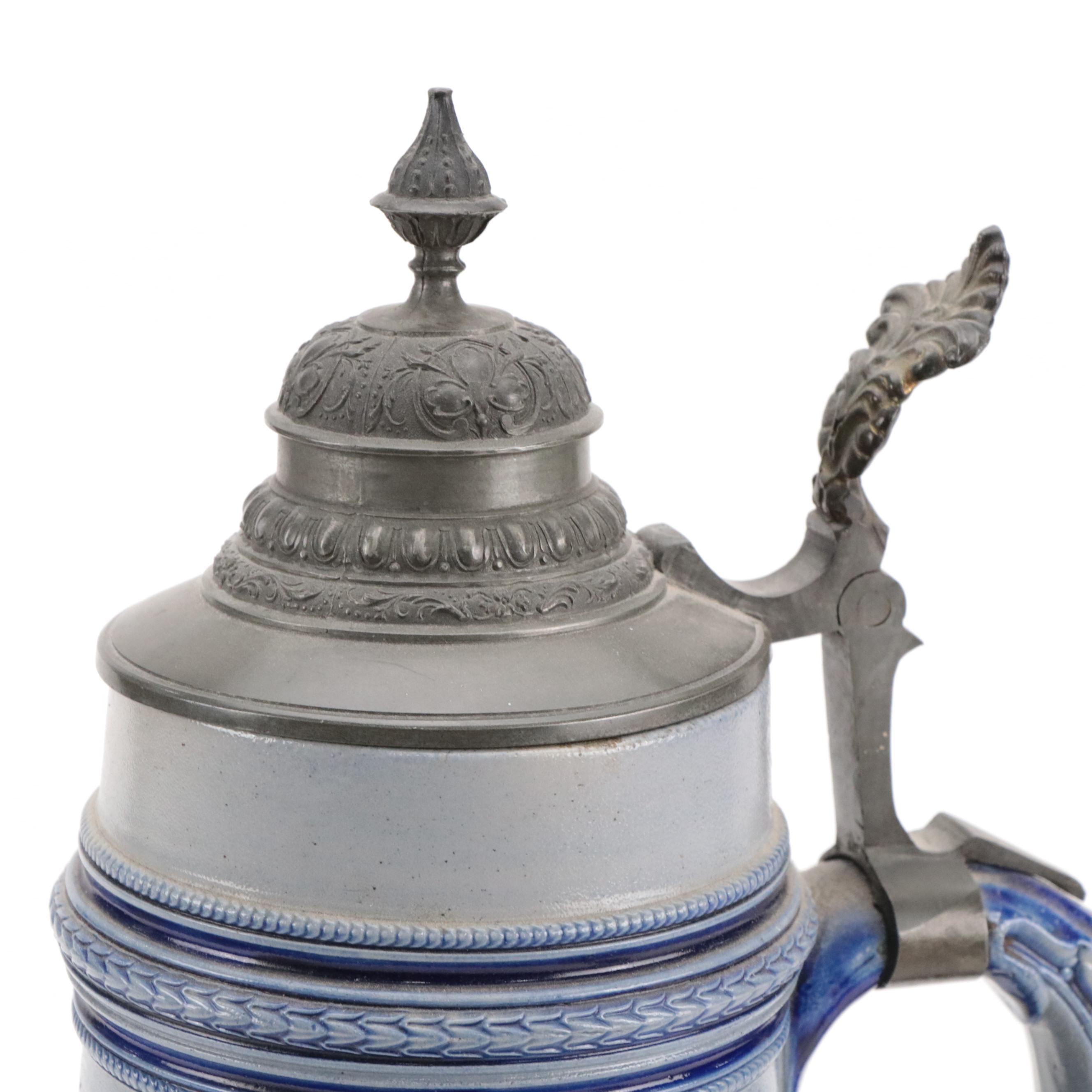 German Stoneware Beer Steins and Other Pitcher