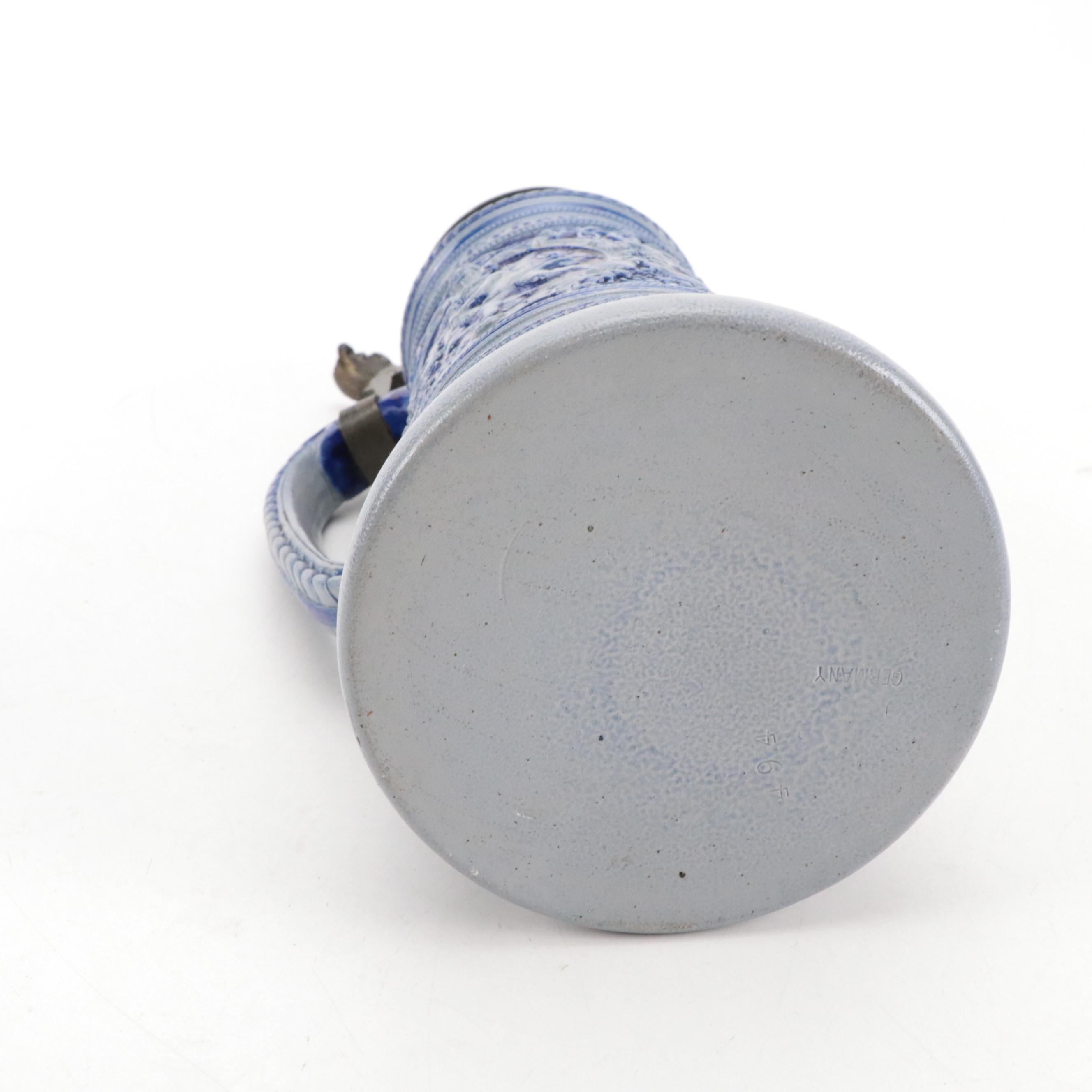 German Stoneware Beer Steins and Other Pitcher