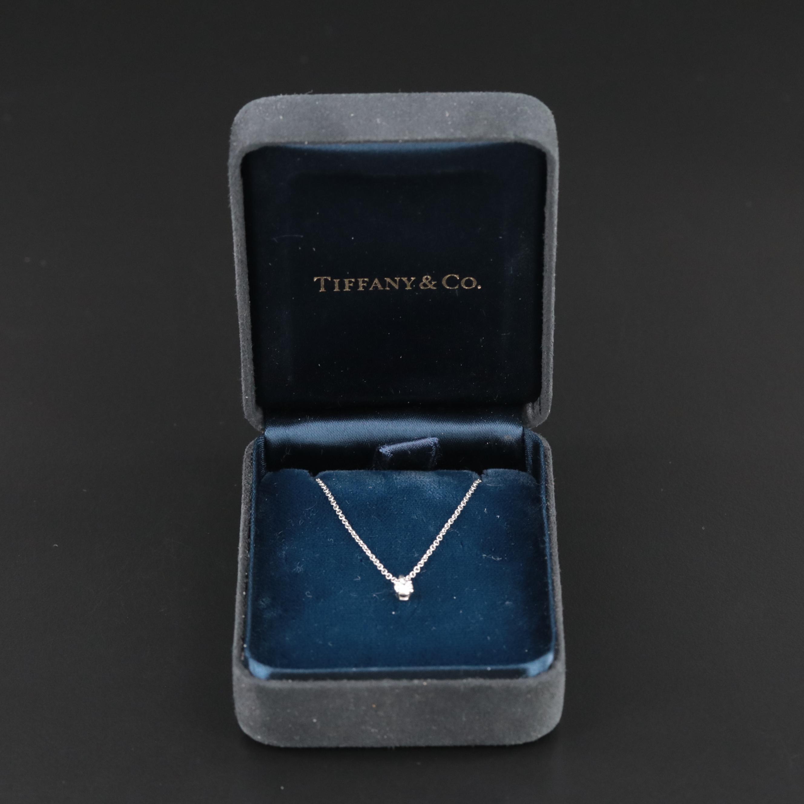 Tiffany & Co. Platinum 0.12 CT Diamond Solitaire Necklace