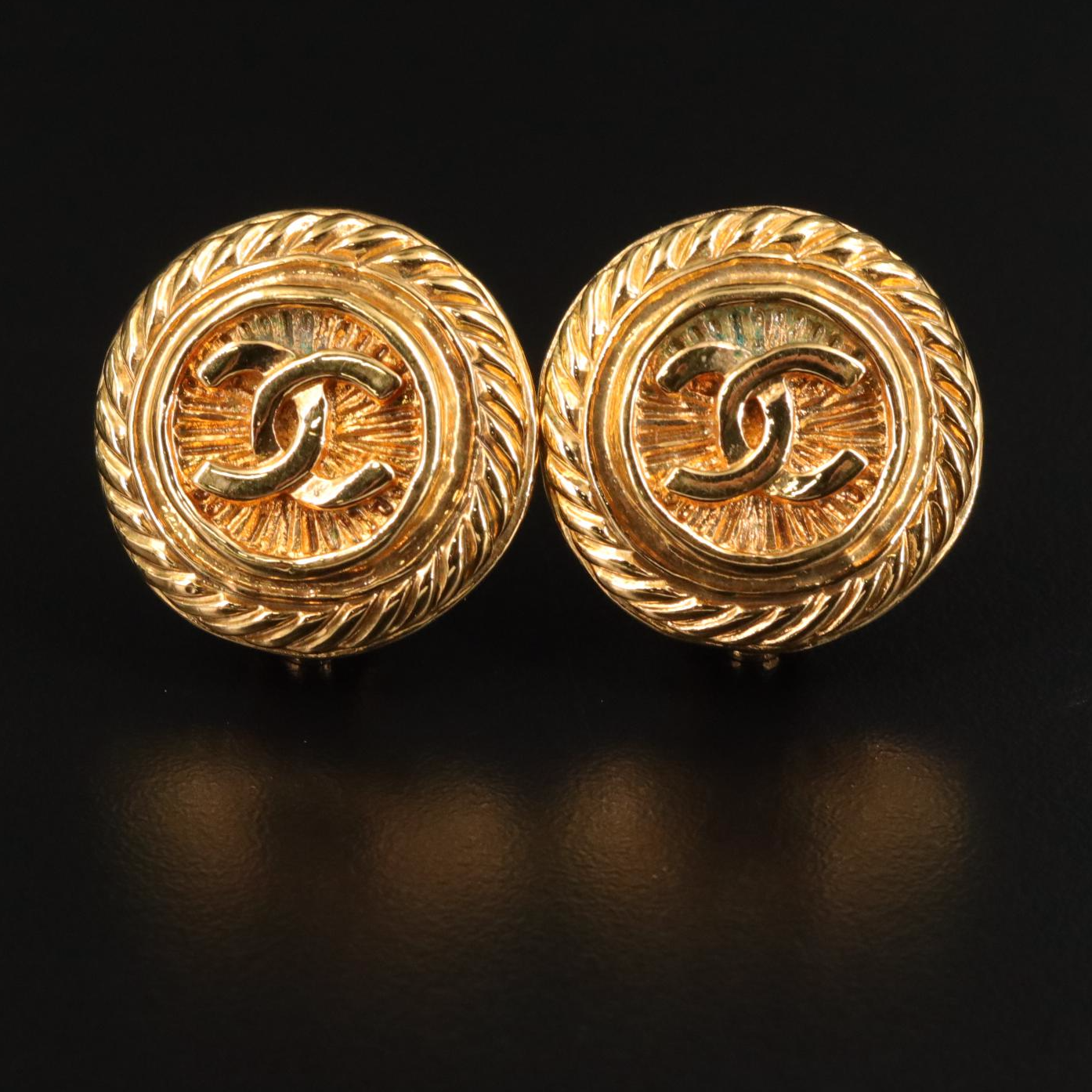 Chanel Vintage CC Button Earrings