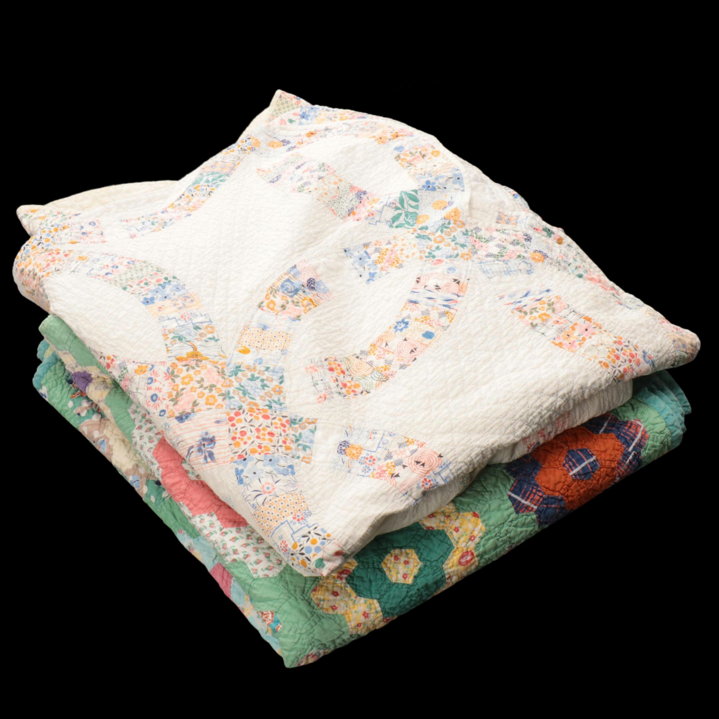 Handmade "Double Wedding Ring" and "Grandmother's Flower Garden" Quilts