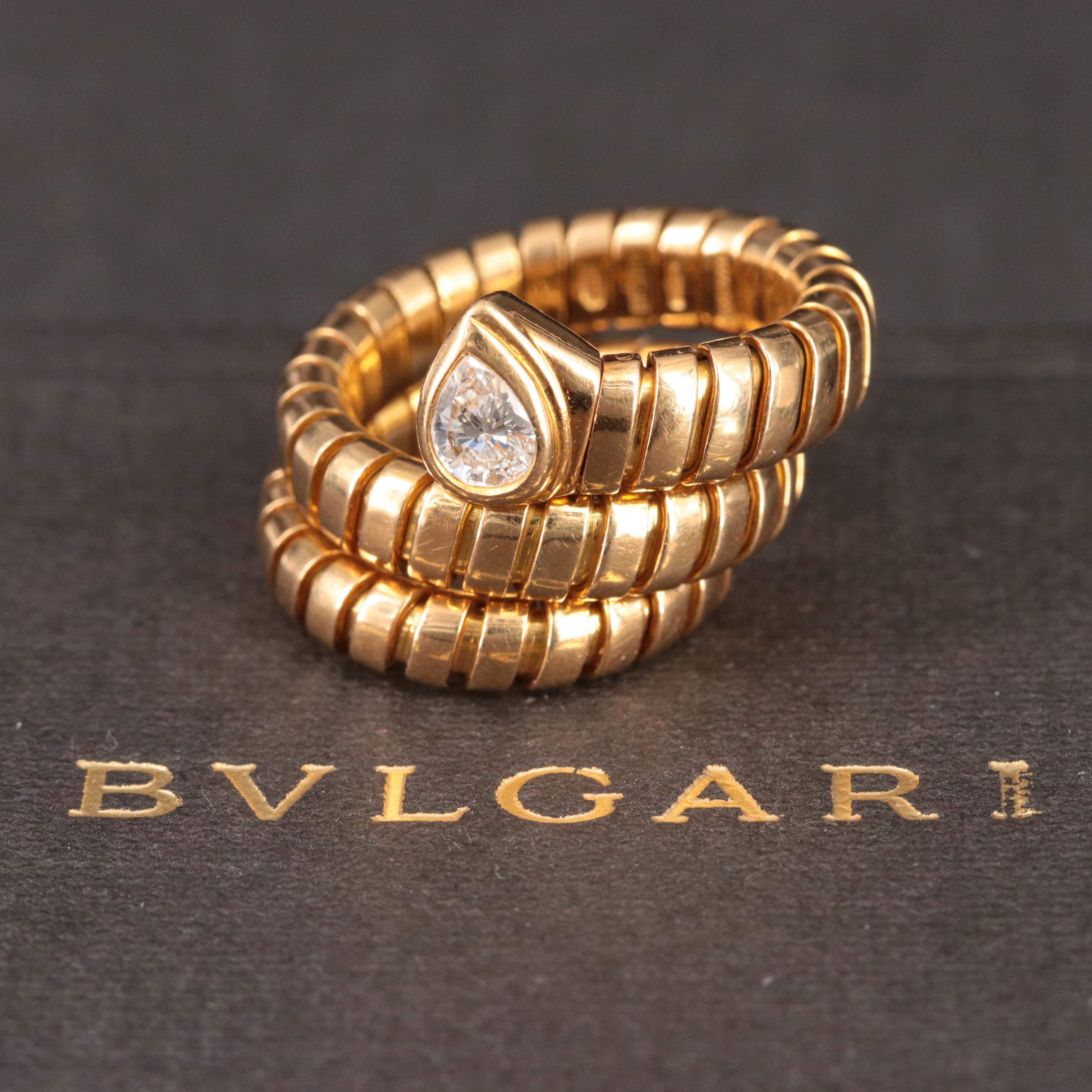 Bulgari BVLGARI 18K 0. 35 CT Pear Diamond Double Coil Tubogas Ring