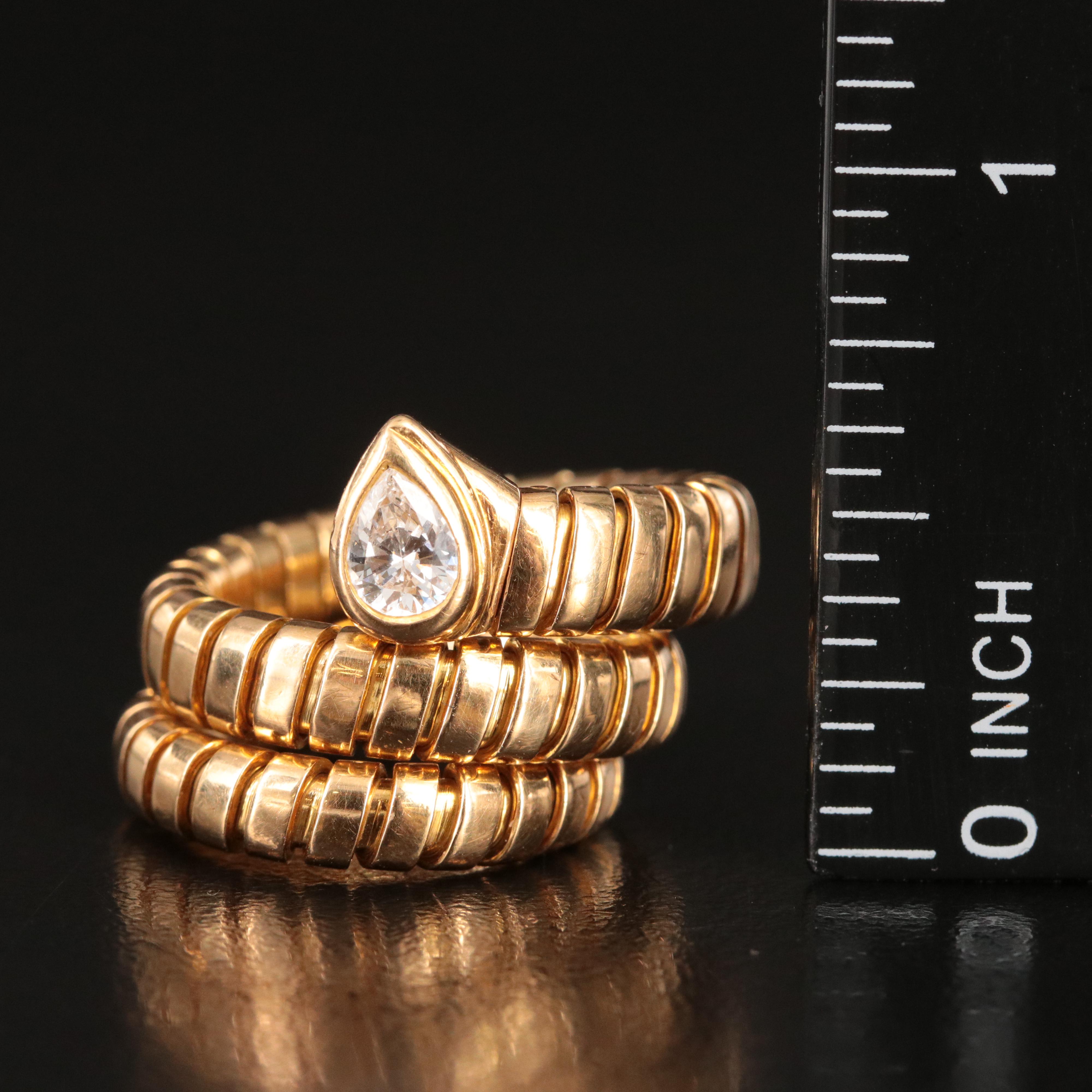 Bulgari BVLGARI 18K 0. 35 CT Pear Diamond Double Coil Tubogas Ring