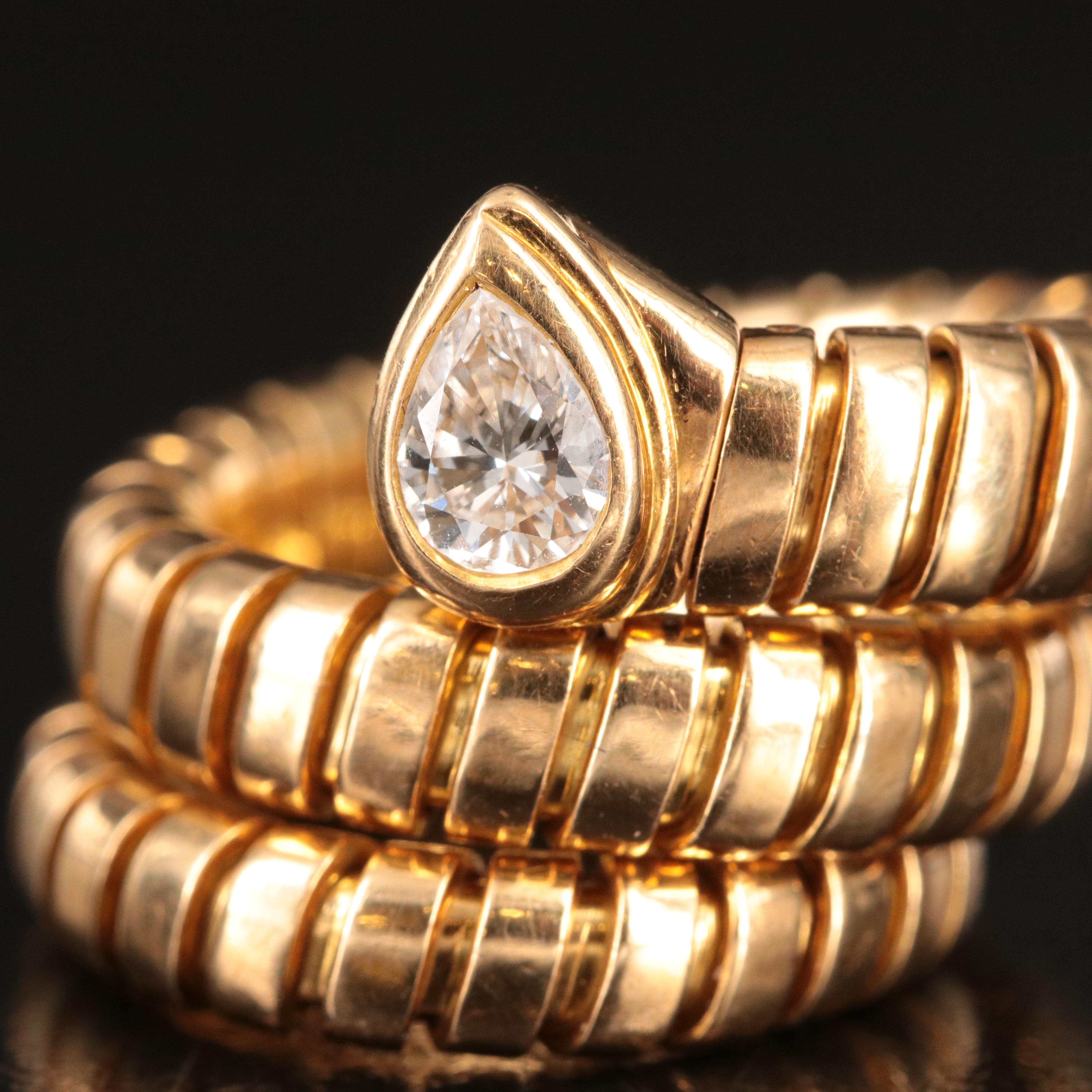 Bulgari BVLGARI 18K 0. 35 CT Pear Diamond Double Coil Tubogas Ring