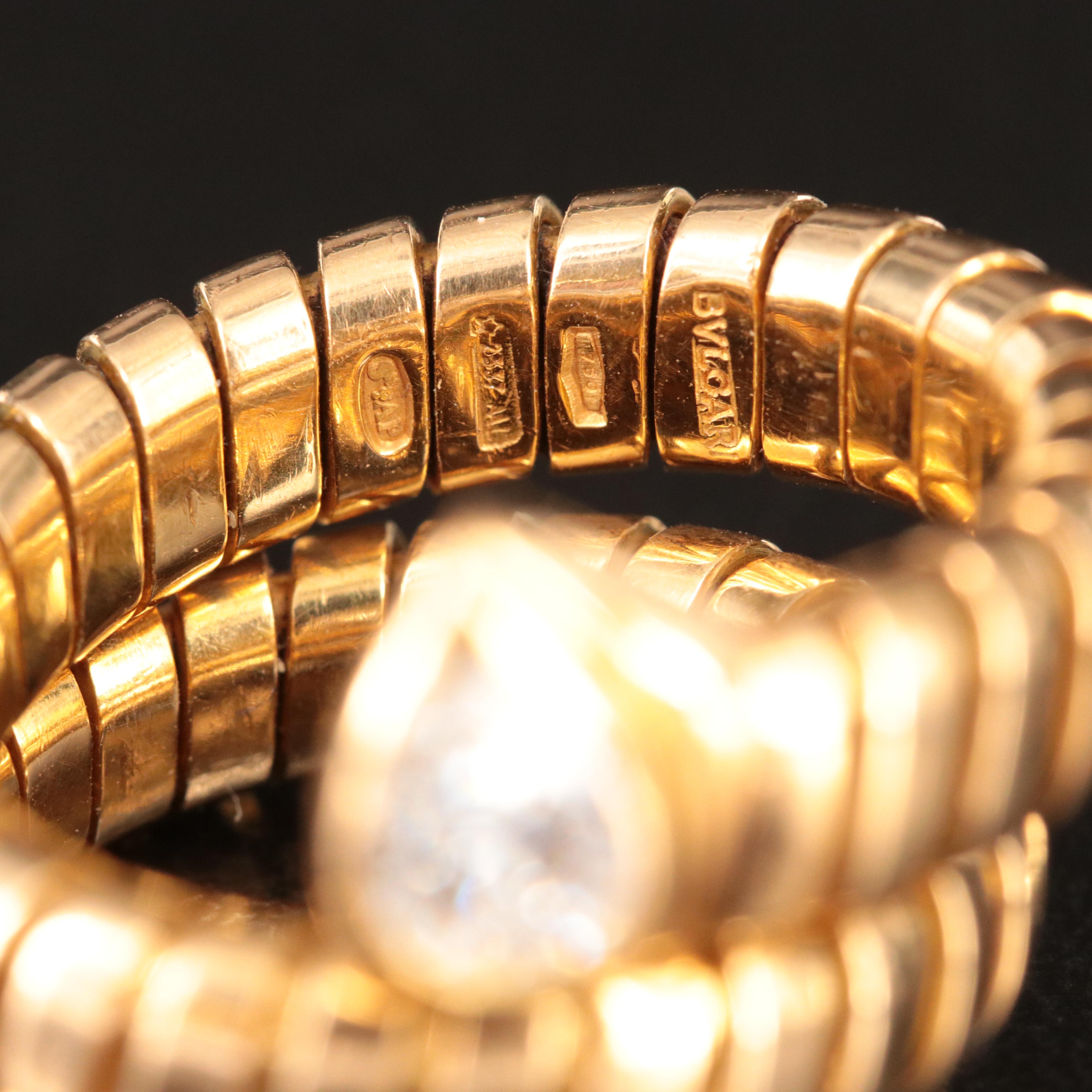 Bulgari BVLGARI 18K 0. 35 CT Pear Diamond Double Coil Tubogas Ring