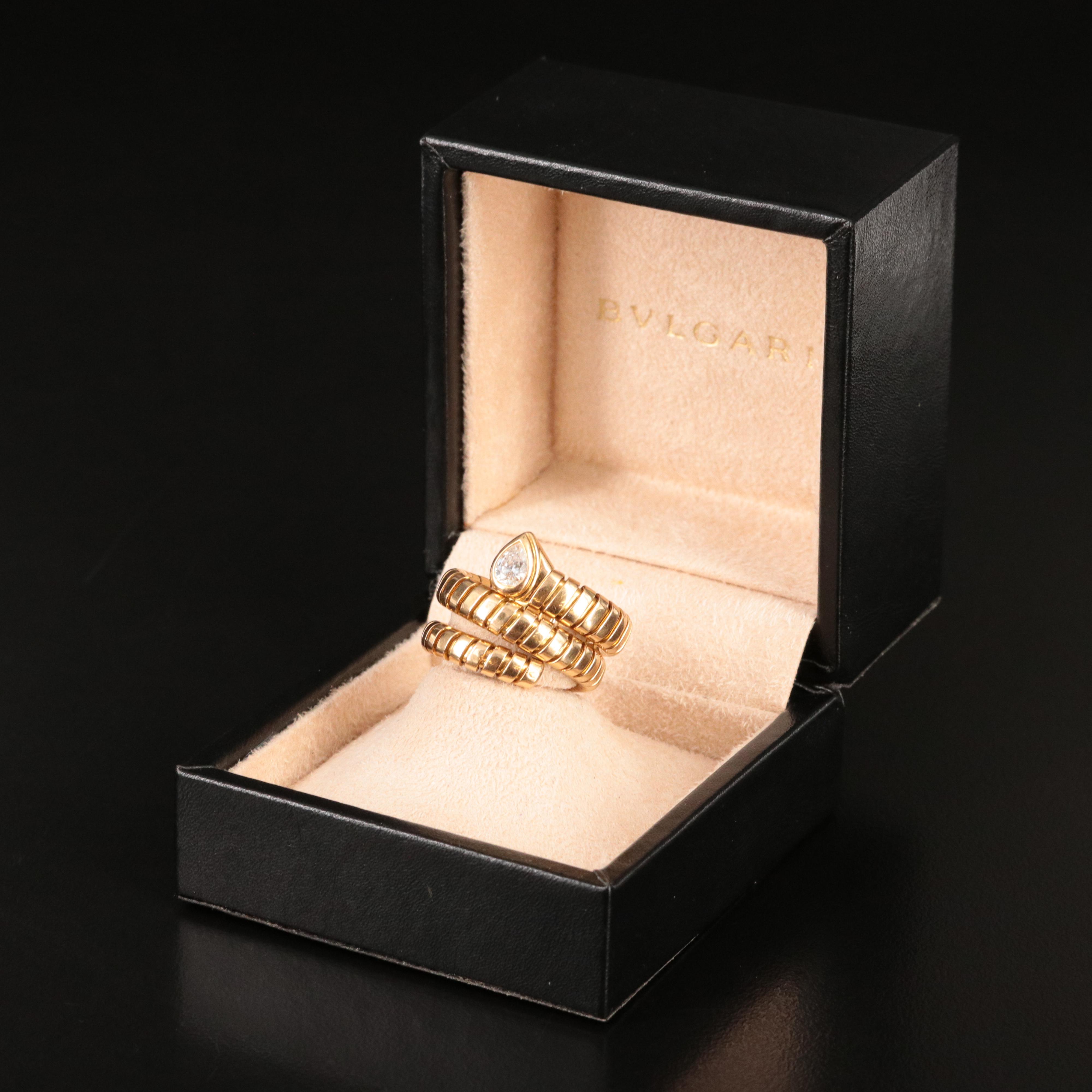 Bulgari BVLGARI 18K 0. 35 CT Pear Diamond Double Coil Tubogas Ring