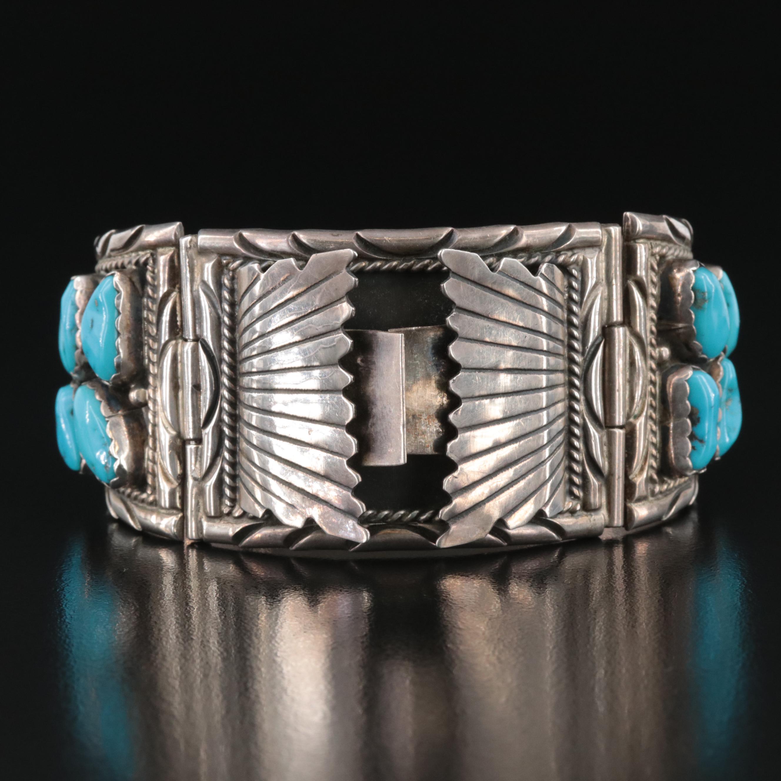 Southwestern Style Sterling Turquoise Watch Bracelet