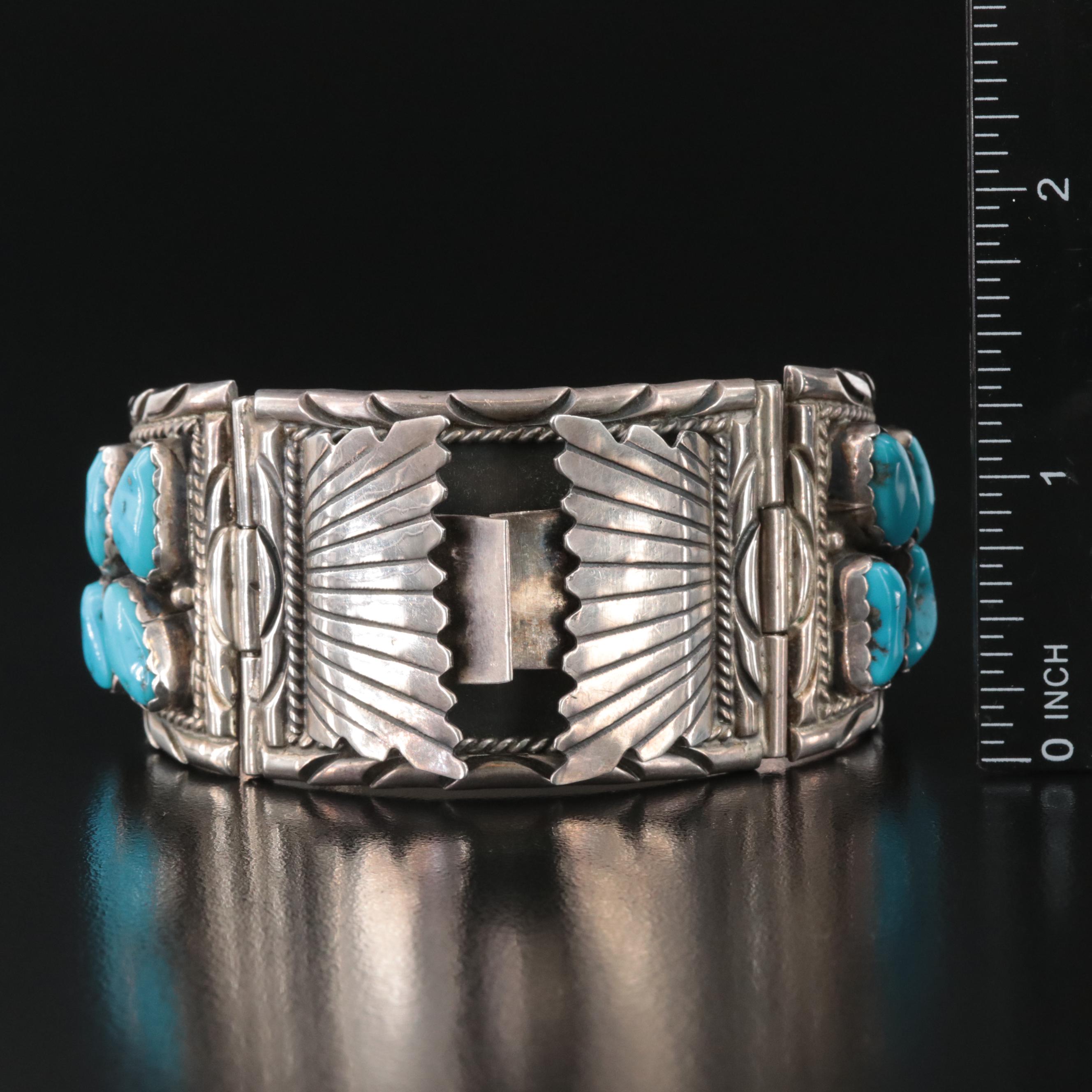 Southwestern Style Sterling Turquoise Watch Bracelet