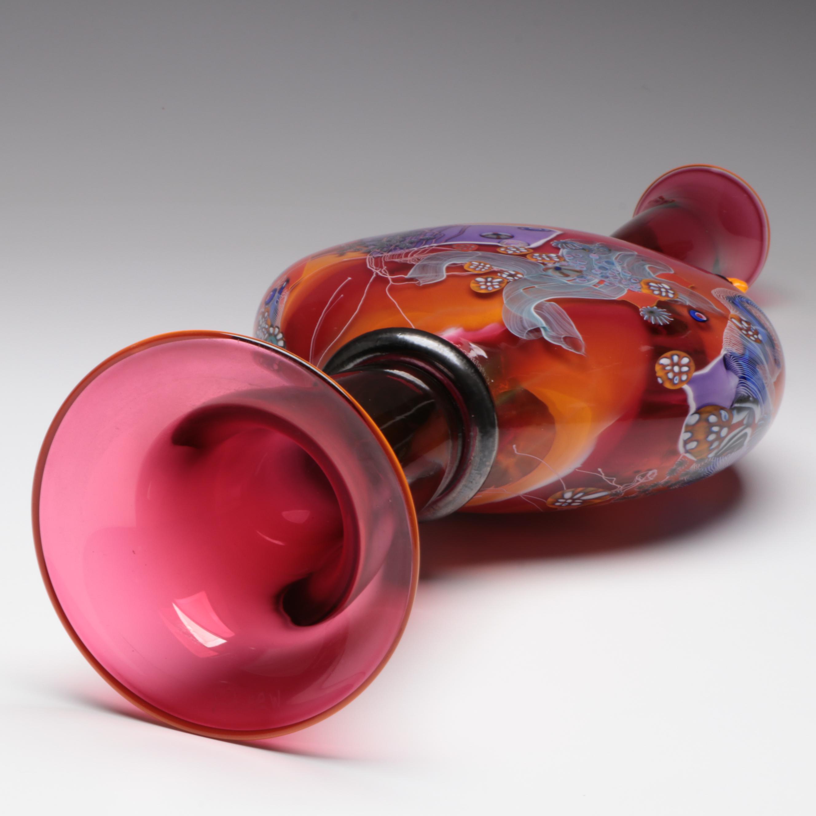 Wes Hunting “Colorfield” Handblown and Cane-Worked Studio Art Glass Amphora Vase
