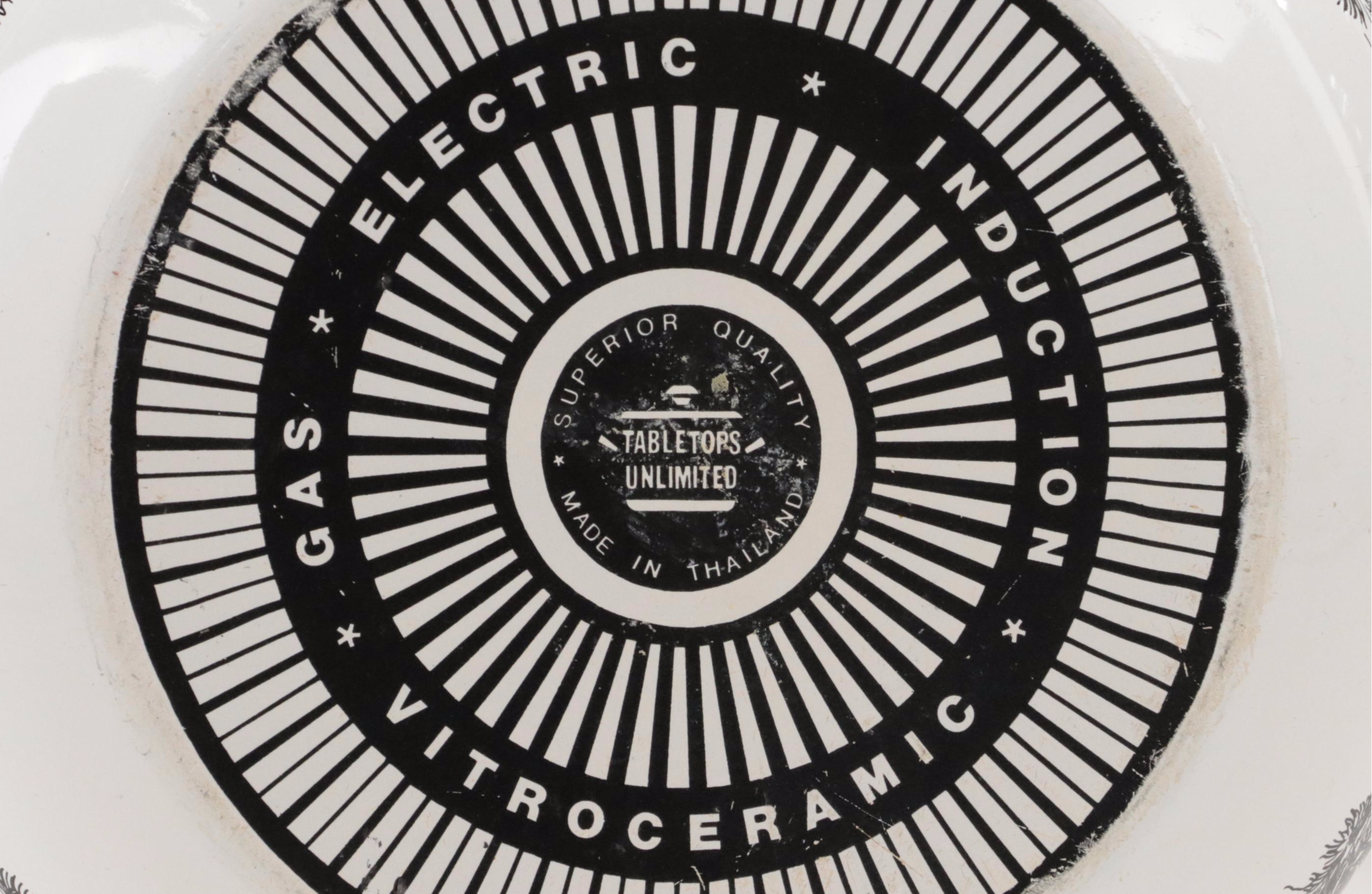 Tabletops Unlimited "New England Toile" Enamel and Brass Cookware