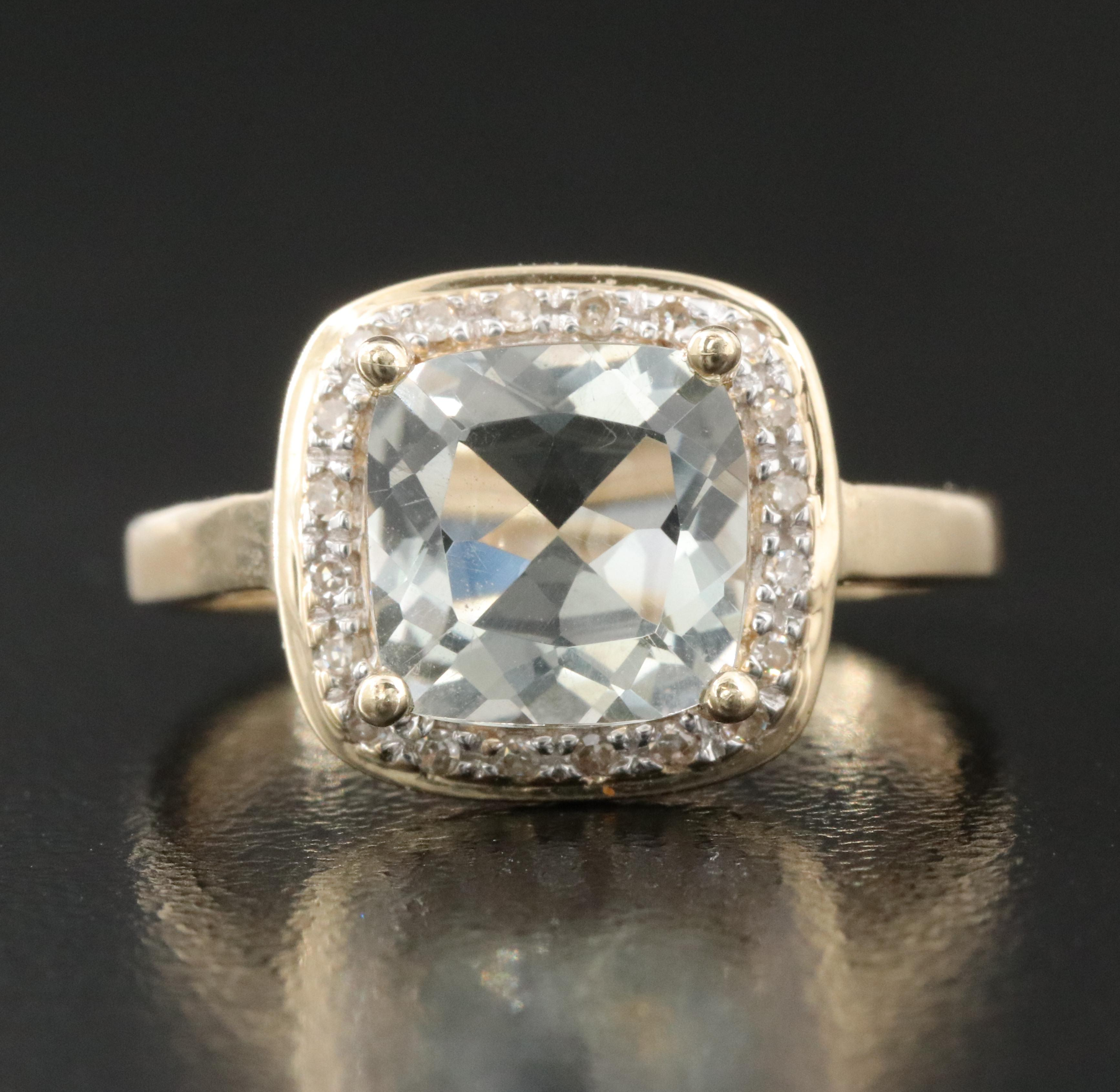 14K Aquamarine and Diamond Ring