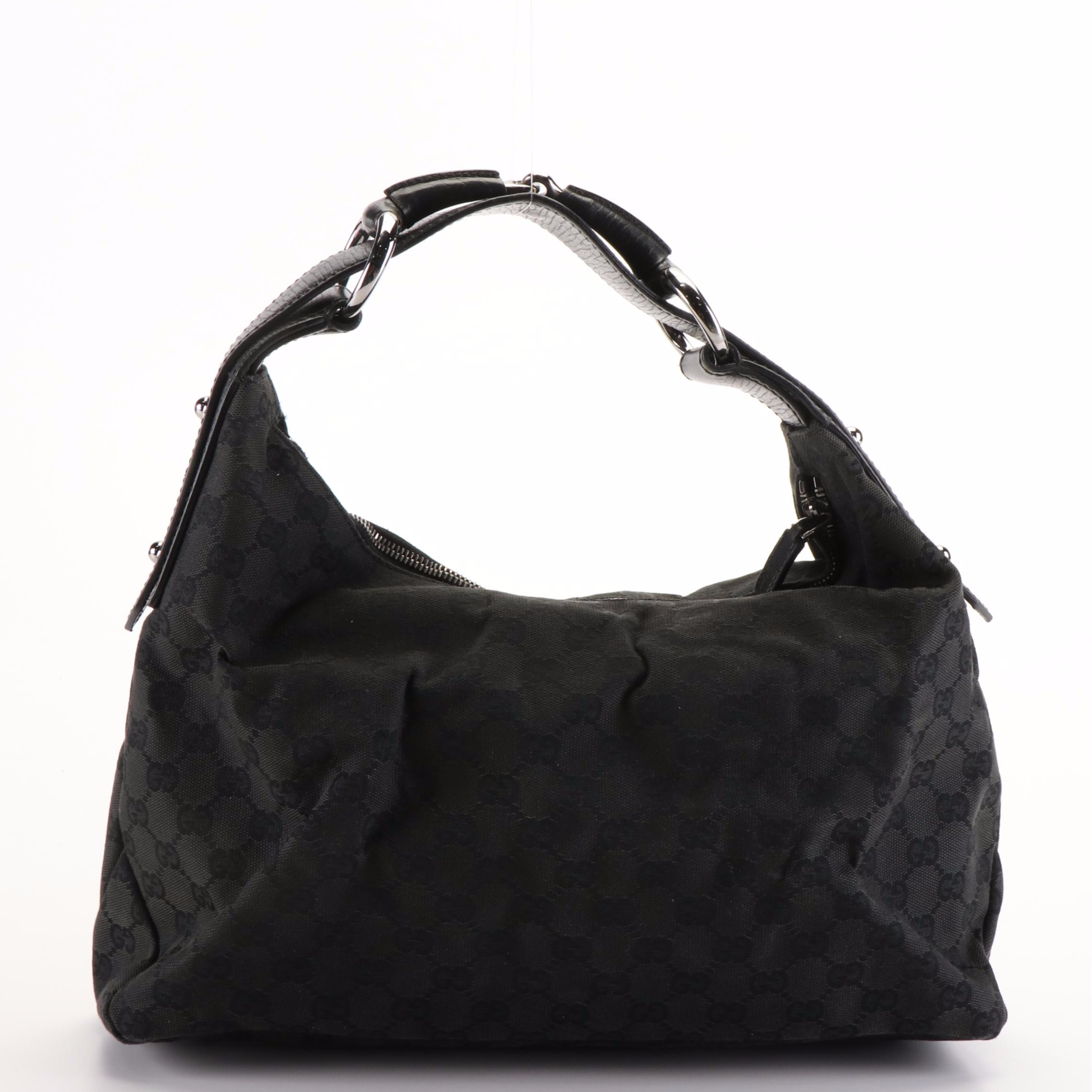 Gucci Horsebit Black Canvas Hobo Bag