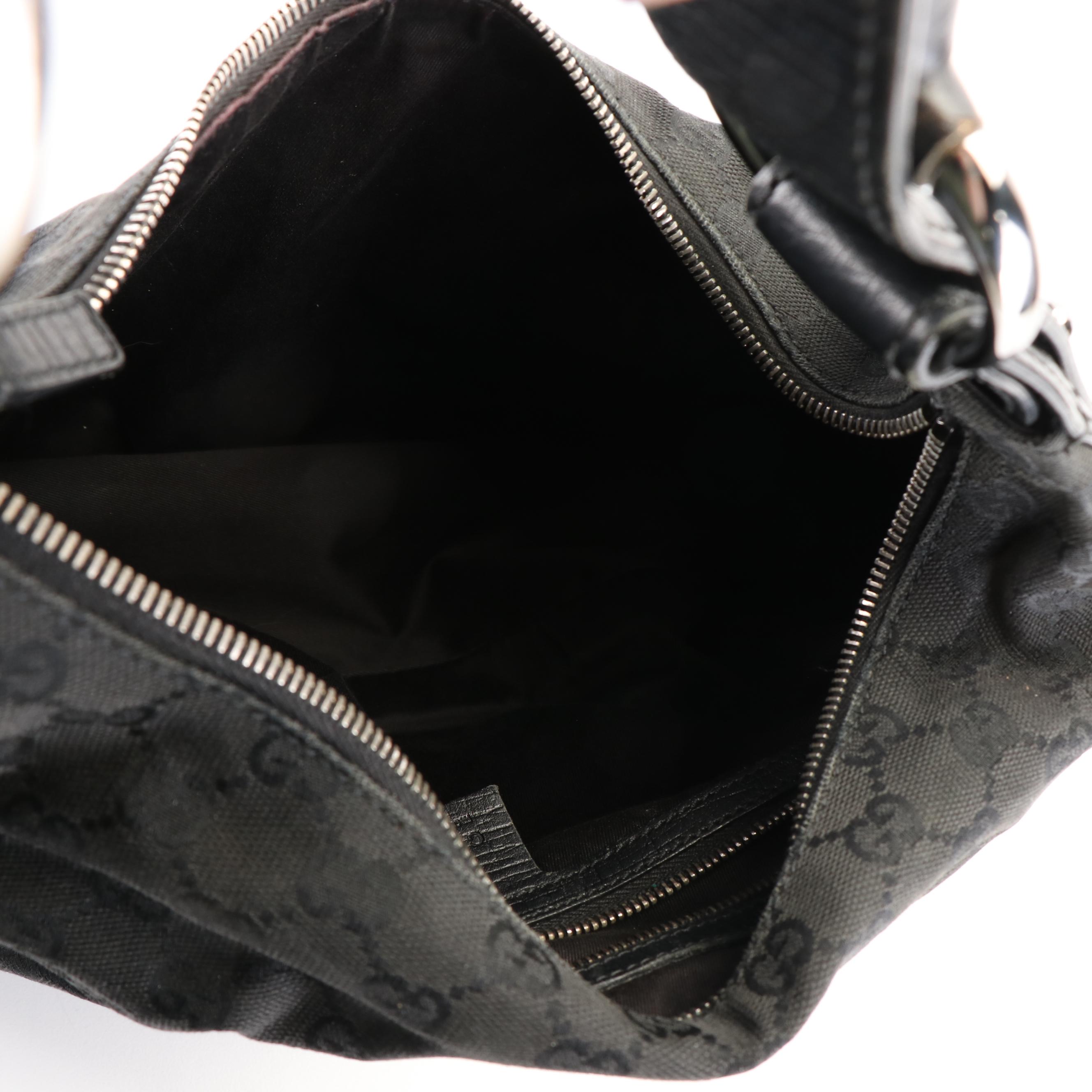Gucci Horsebit Black Canvas Hobo Bag