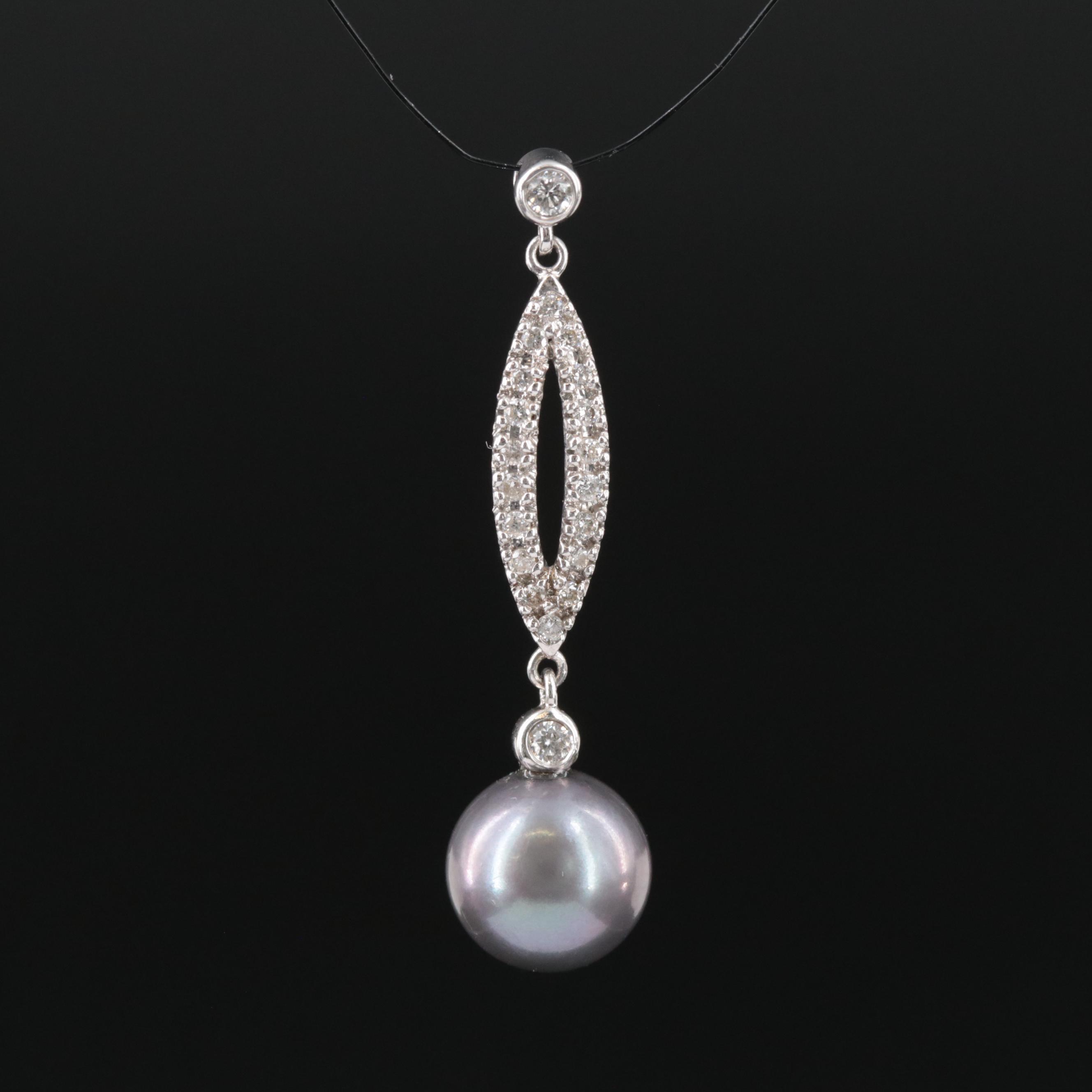 14K Pearl and Diamond Pendant