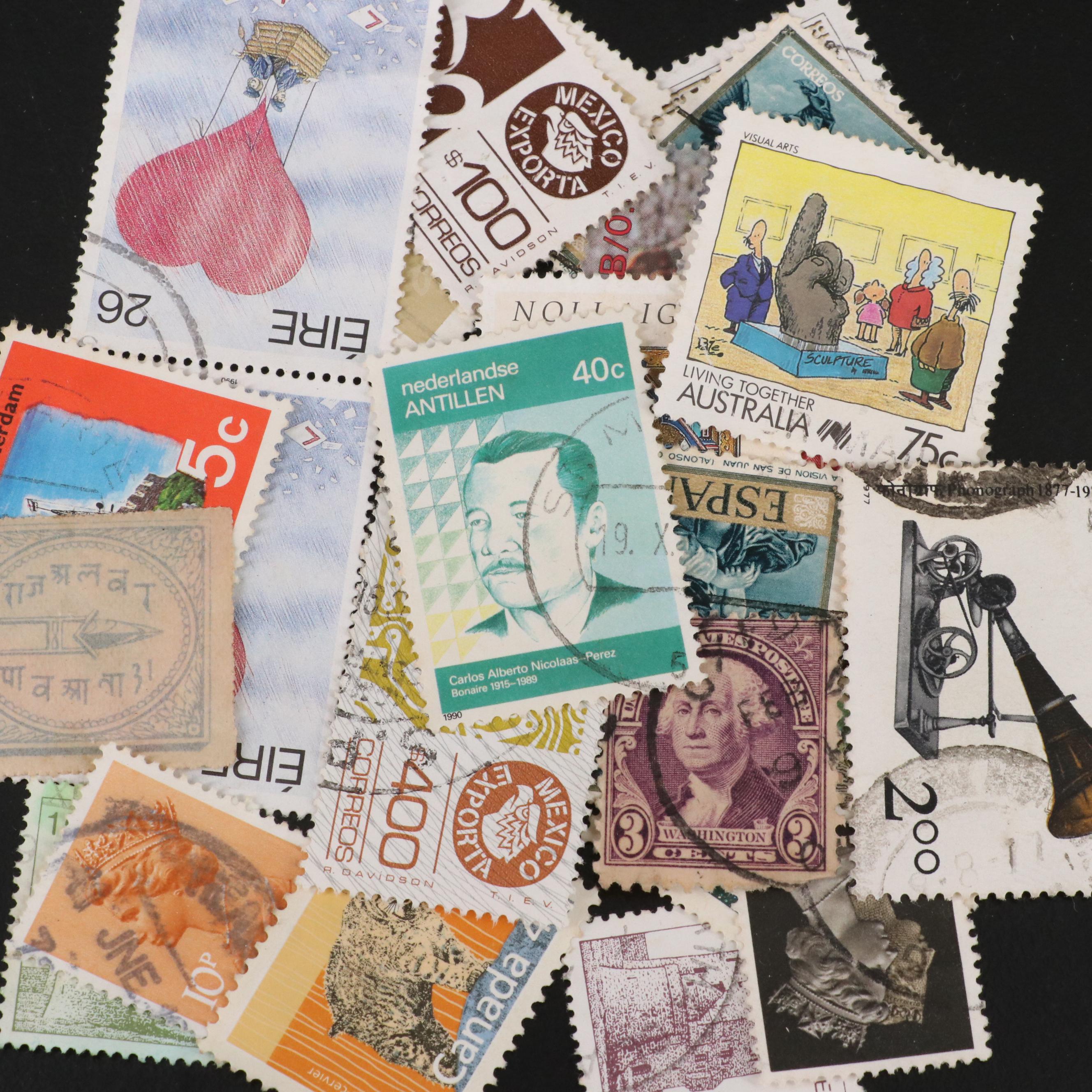 Large Group of Vintage World Postage Stamps