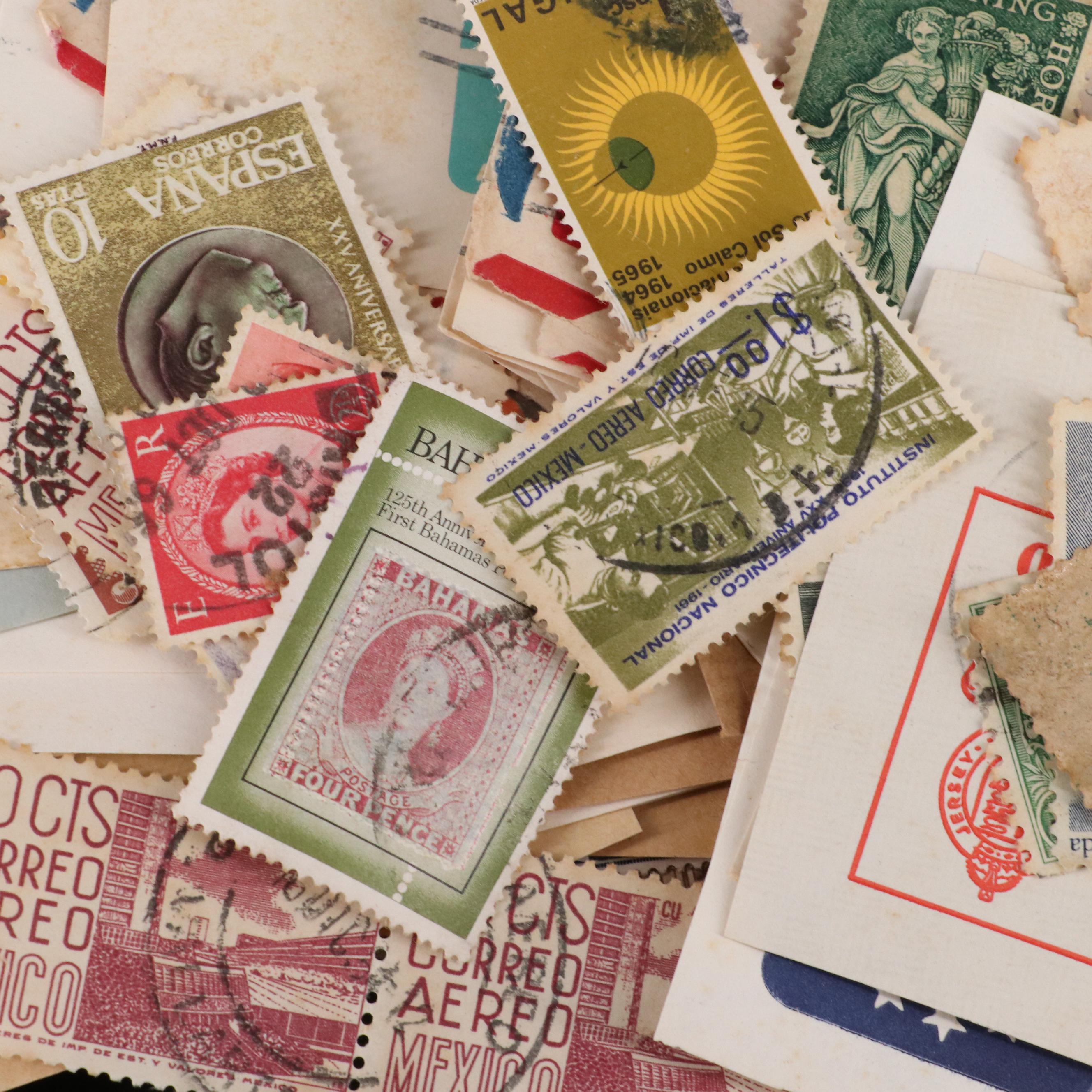 Large Group of Vintage World Postage Stamps