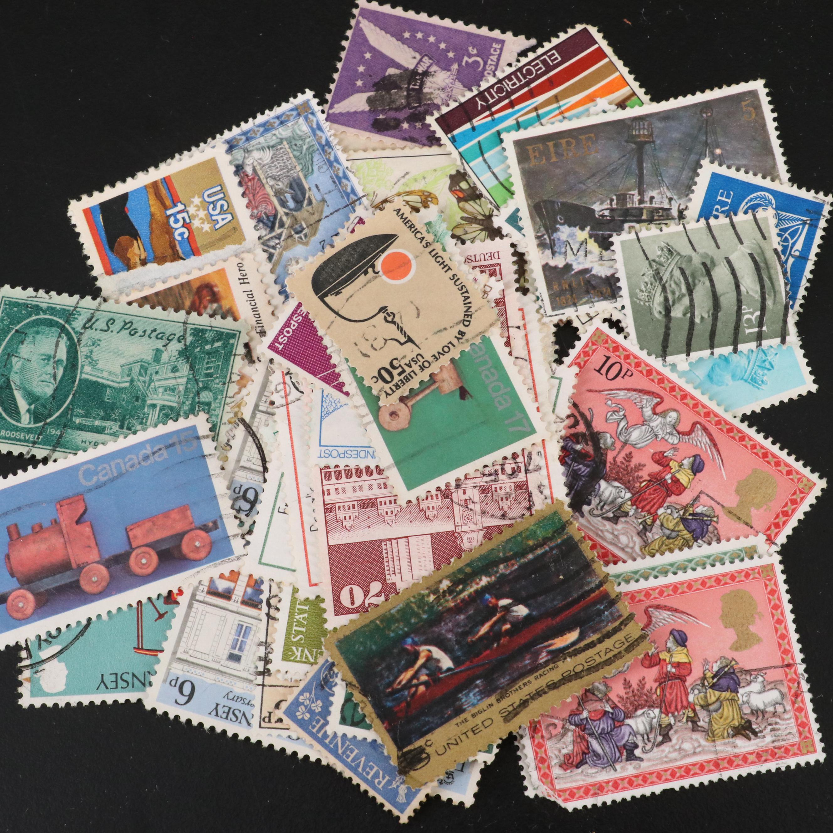 Large Group of Vintage World Postage Stamps