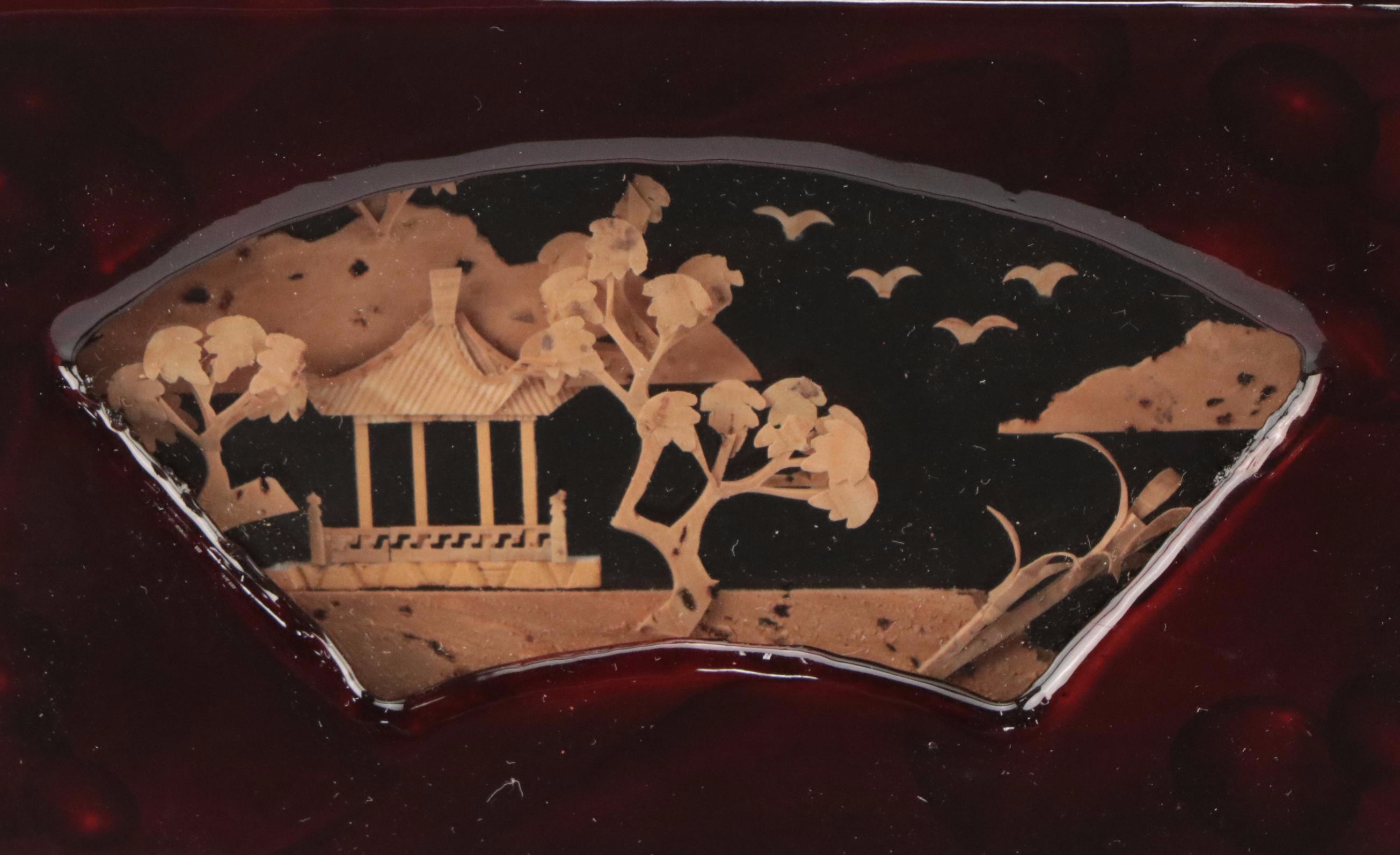 Chinese Hand-Decorated Paper Fan with Lacquered Box, Stuffed Bear and More