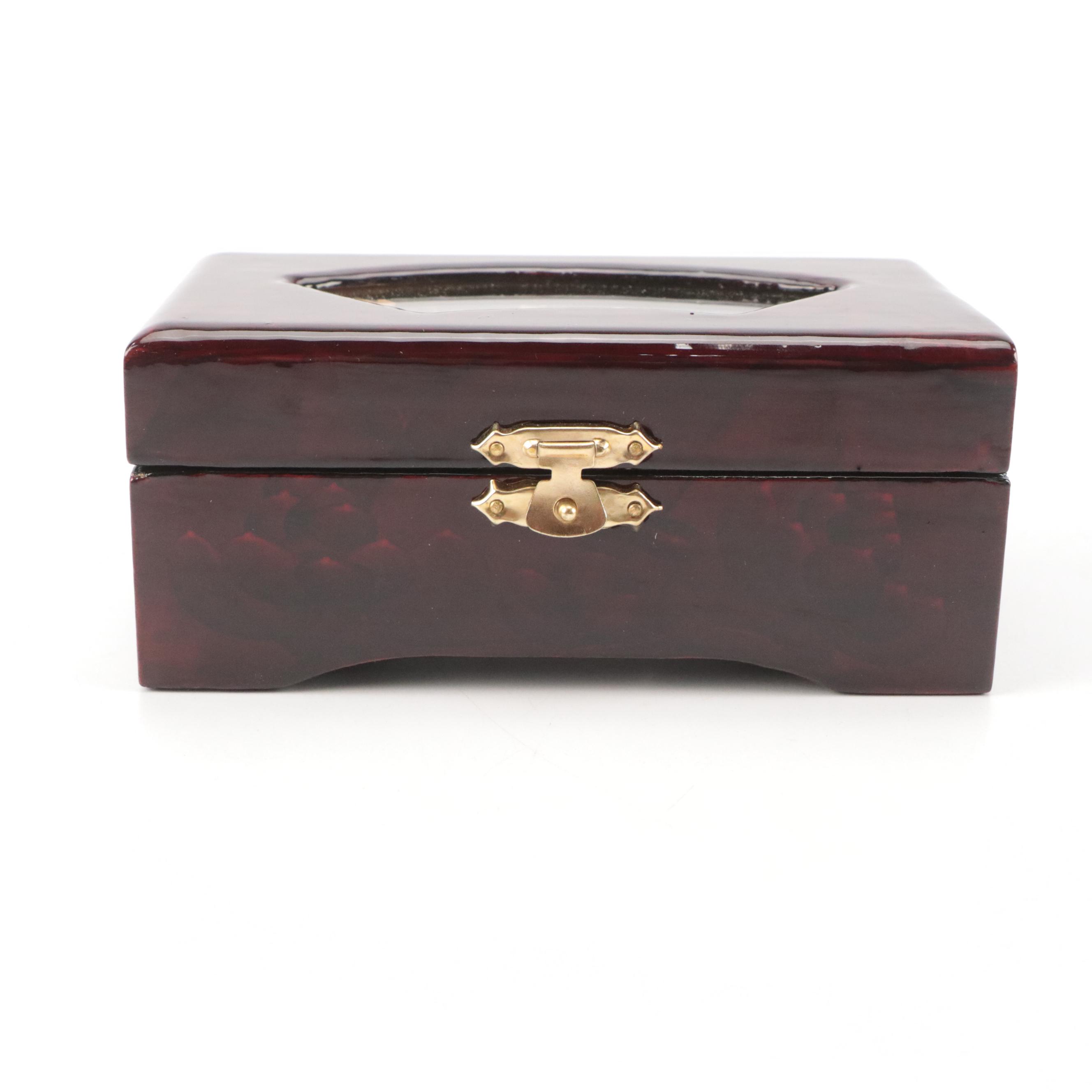 Chinese Hand-Decorated Paper Fan with Lacquered Box, Stuffed Bear and More