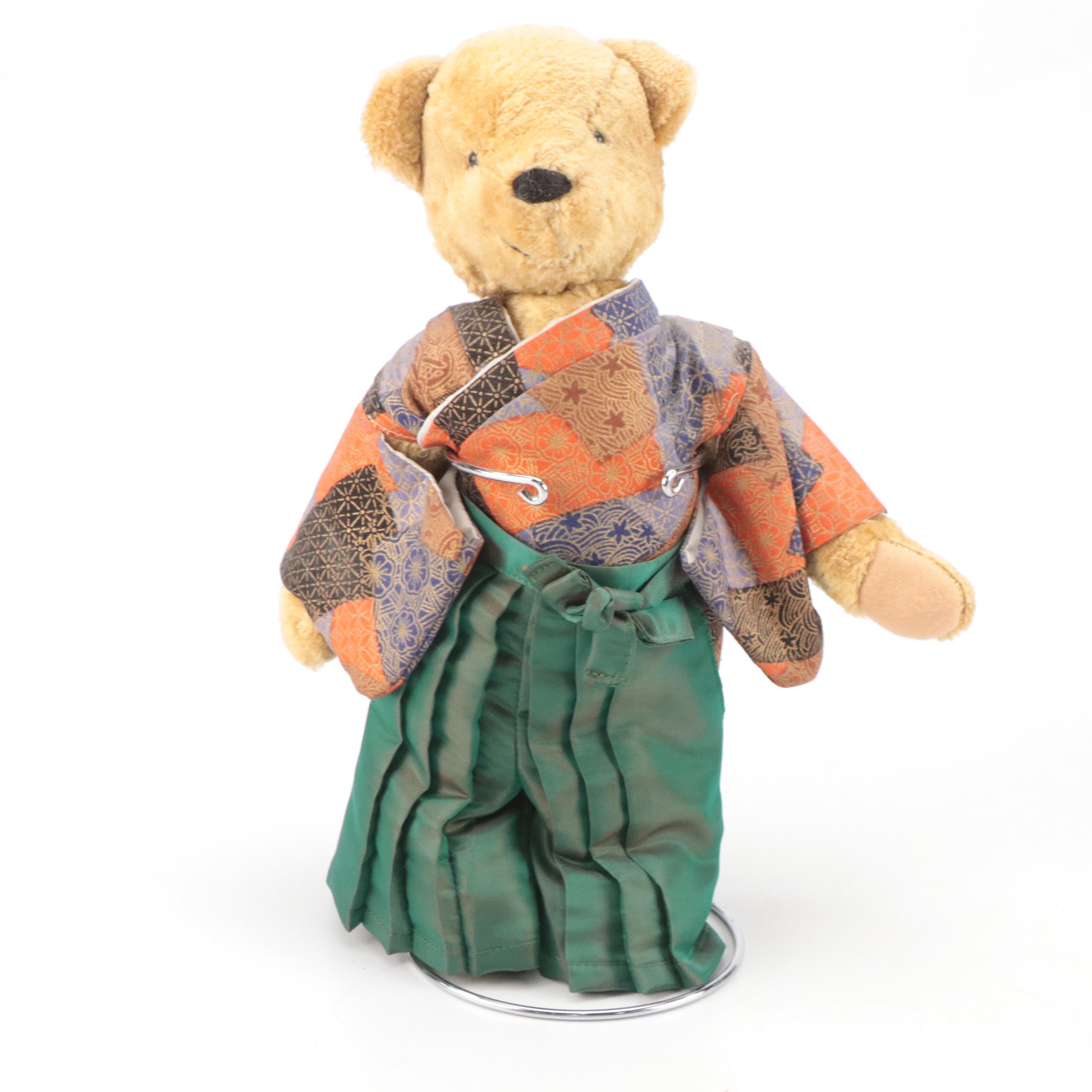 Chinese Hand-Decorated Paper Fan with Lacquered Box, Stuffed Bear and More