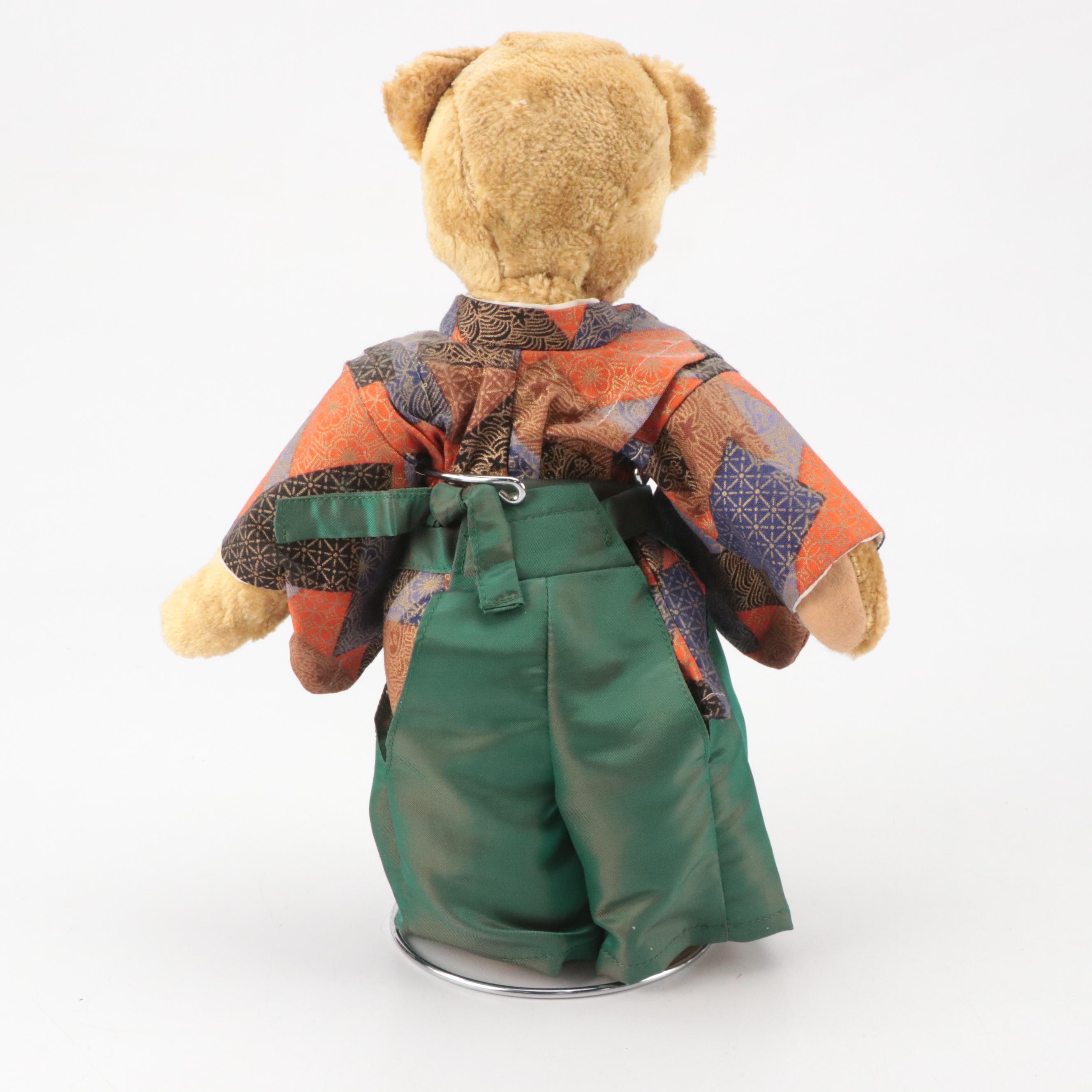 Chinese Hand-Decorated Paper Fan with Lacquered Box, Stuffed Bear and More