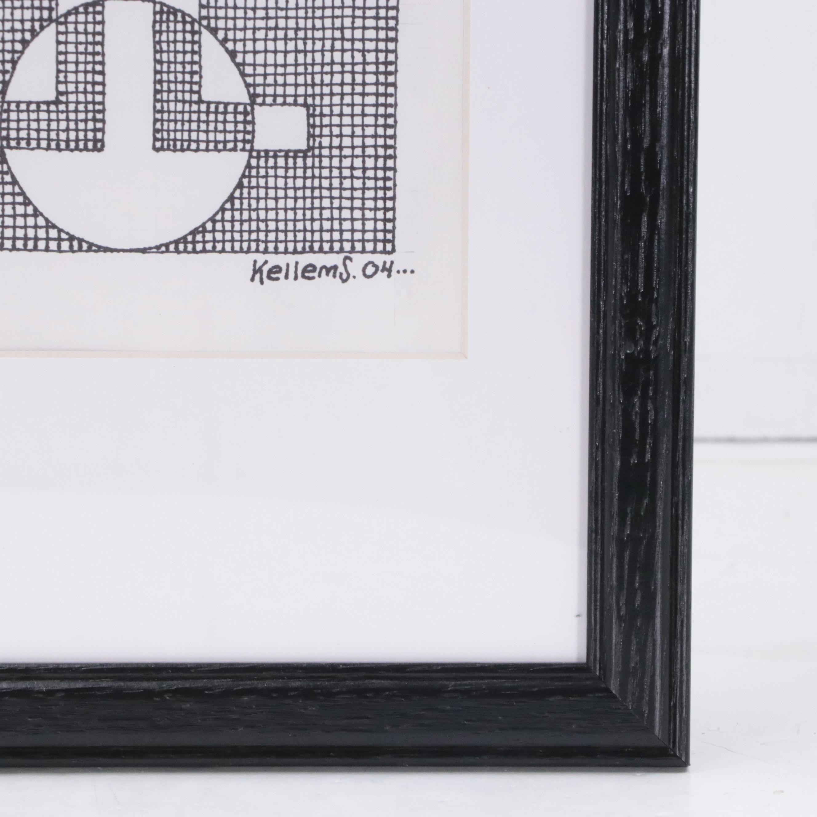 Jerry Kellems Abstract Geometric Ink Drawing, 2004